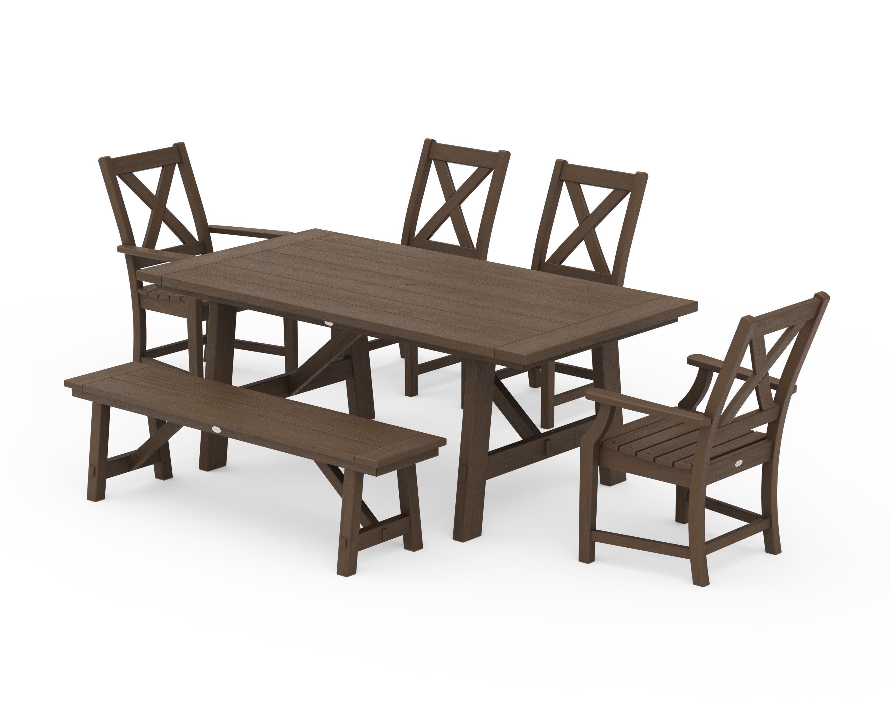 Braxton 6-Piece Rustic Farmhouse Dining Set With Trestle Legs in Kona