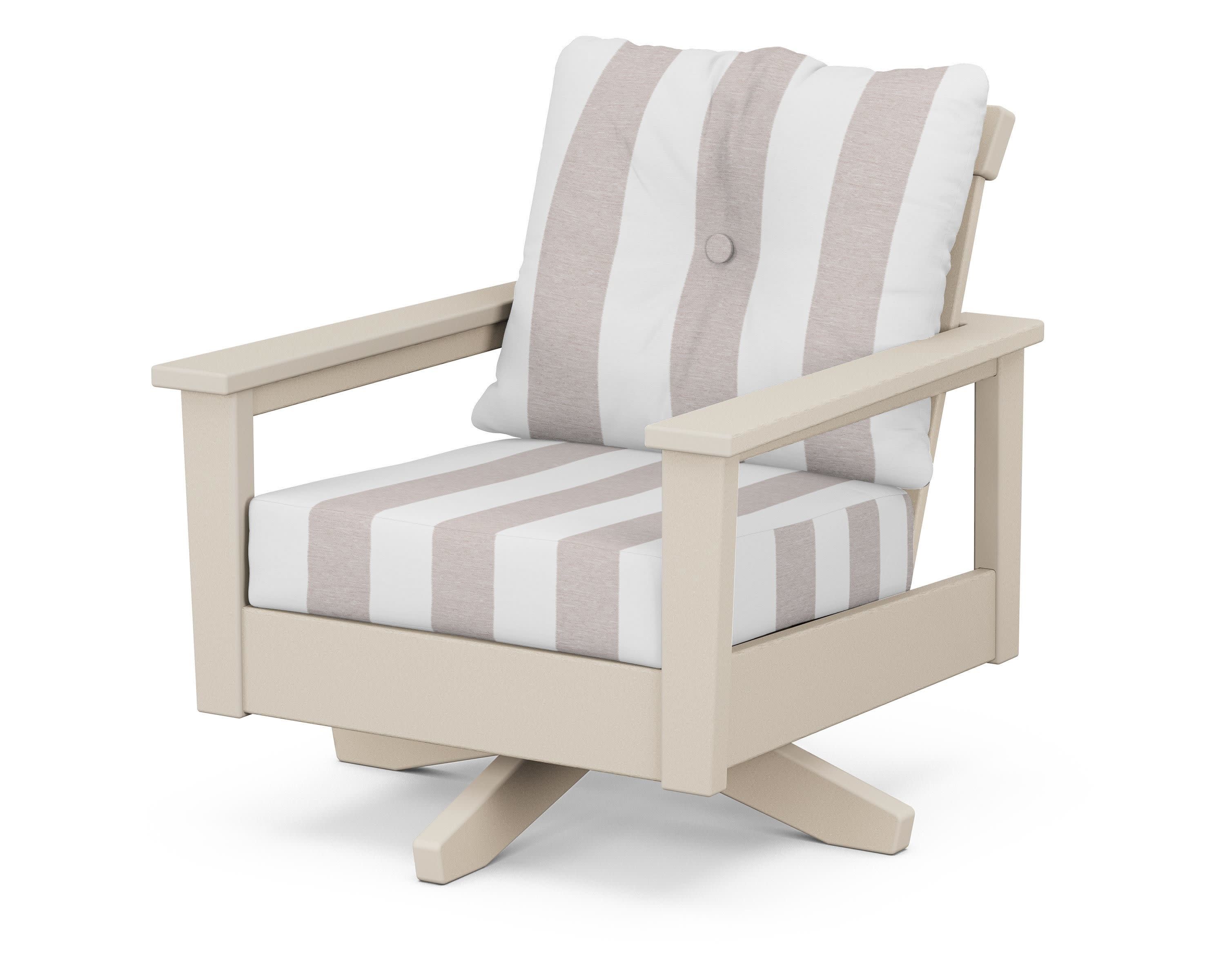 Prescott Deep Seating Swivel Chair in Sand / Cabana Stripe Dune Burlap