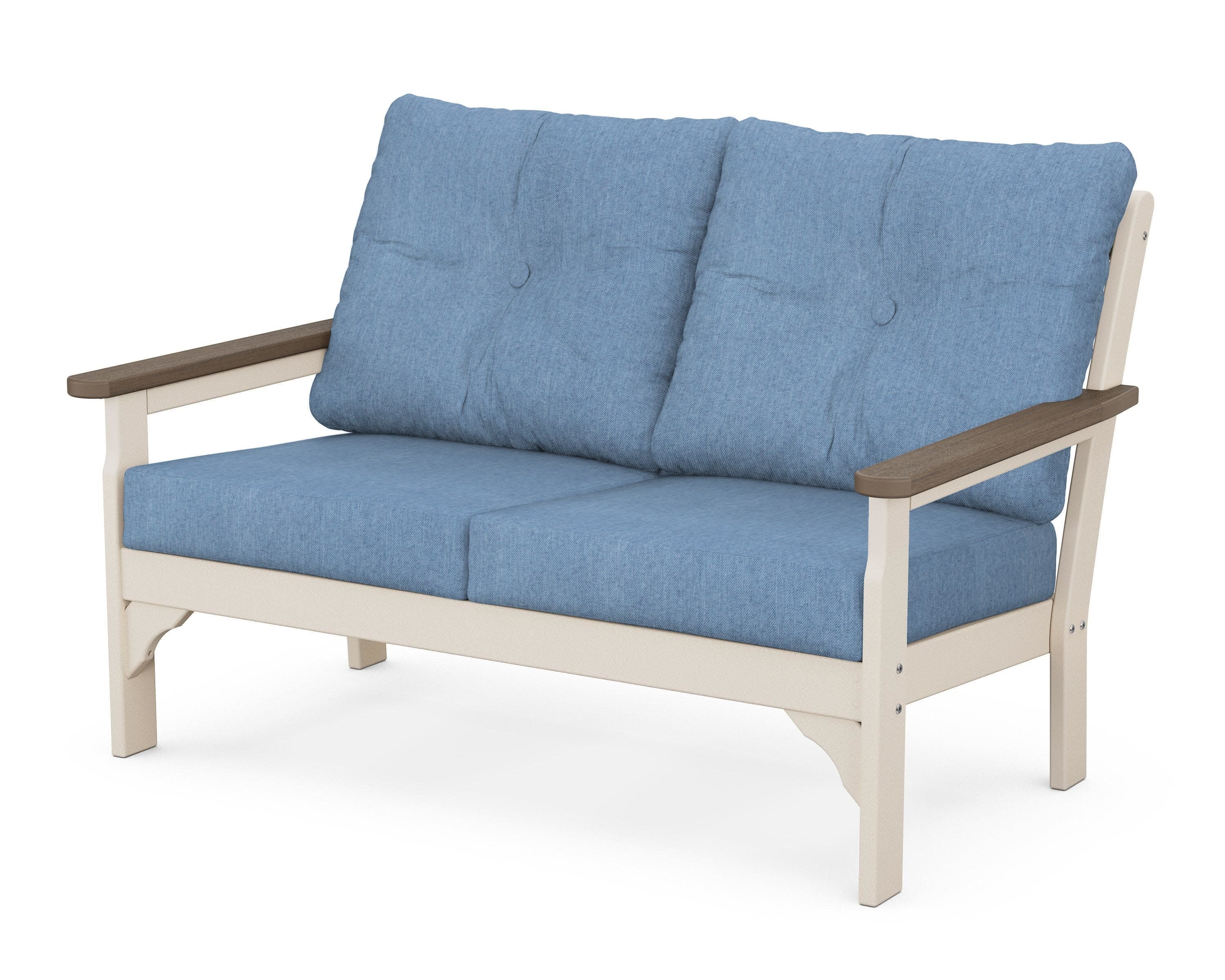 Vineyard Deep Seating Loveseat in Sand / Kona / Sky Blue