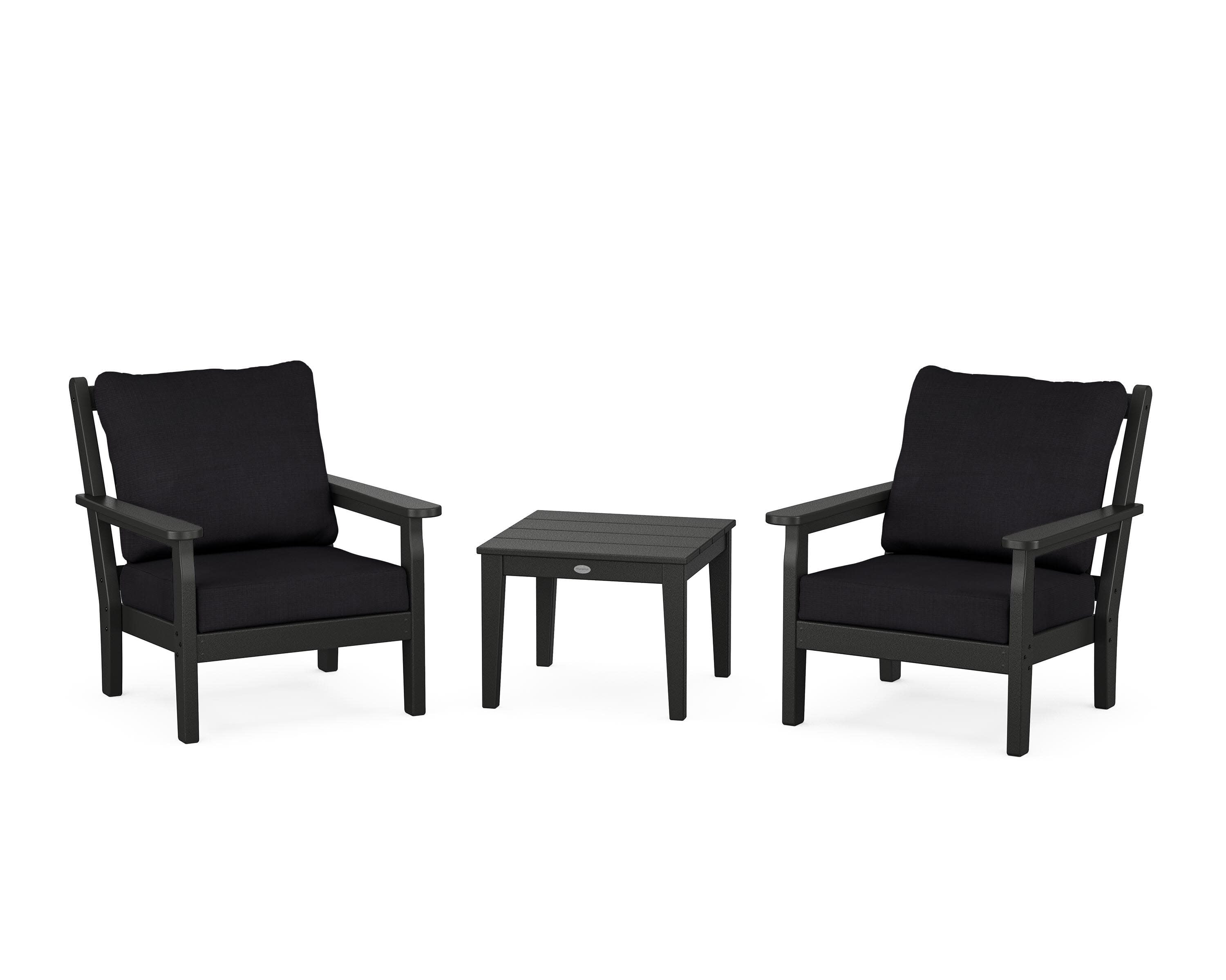 Chippendale 3-Piece Deep Seating Set in Black / Midnight Linen