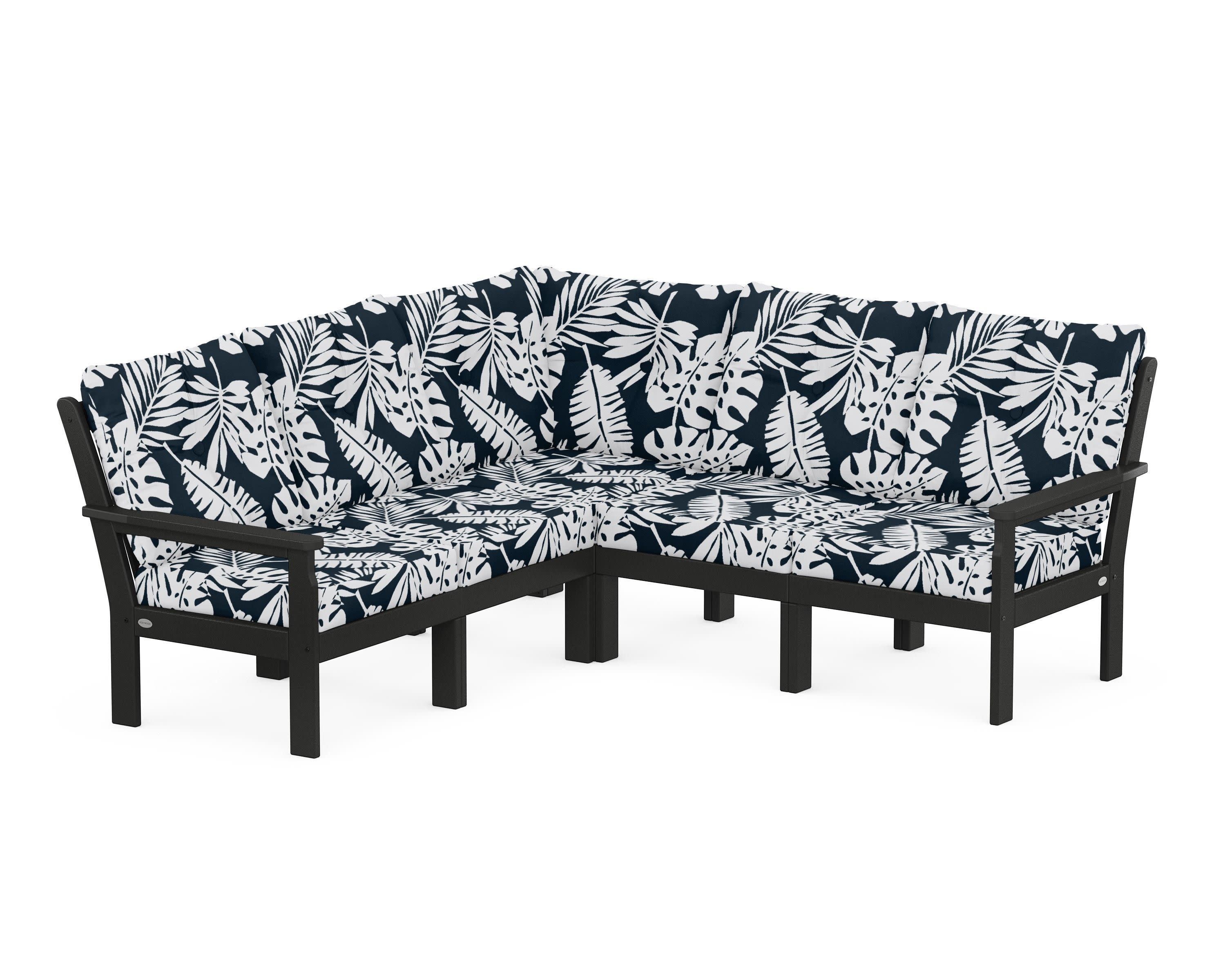Vineyard 5-Piece Sectional in Black / Leaf Marine Indigo