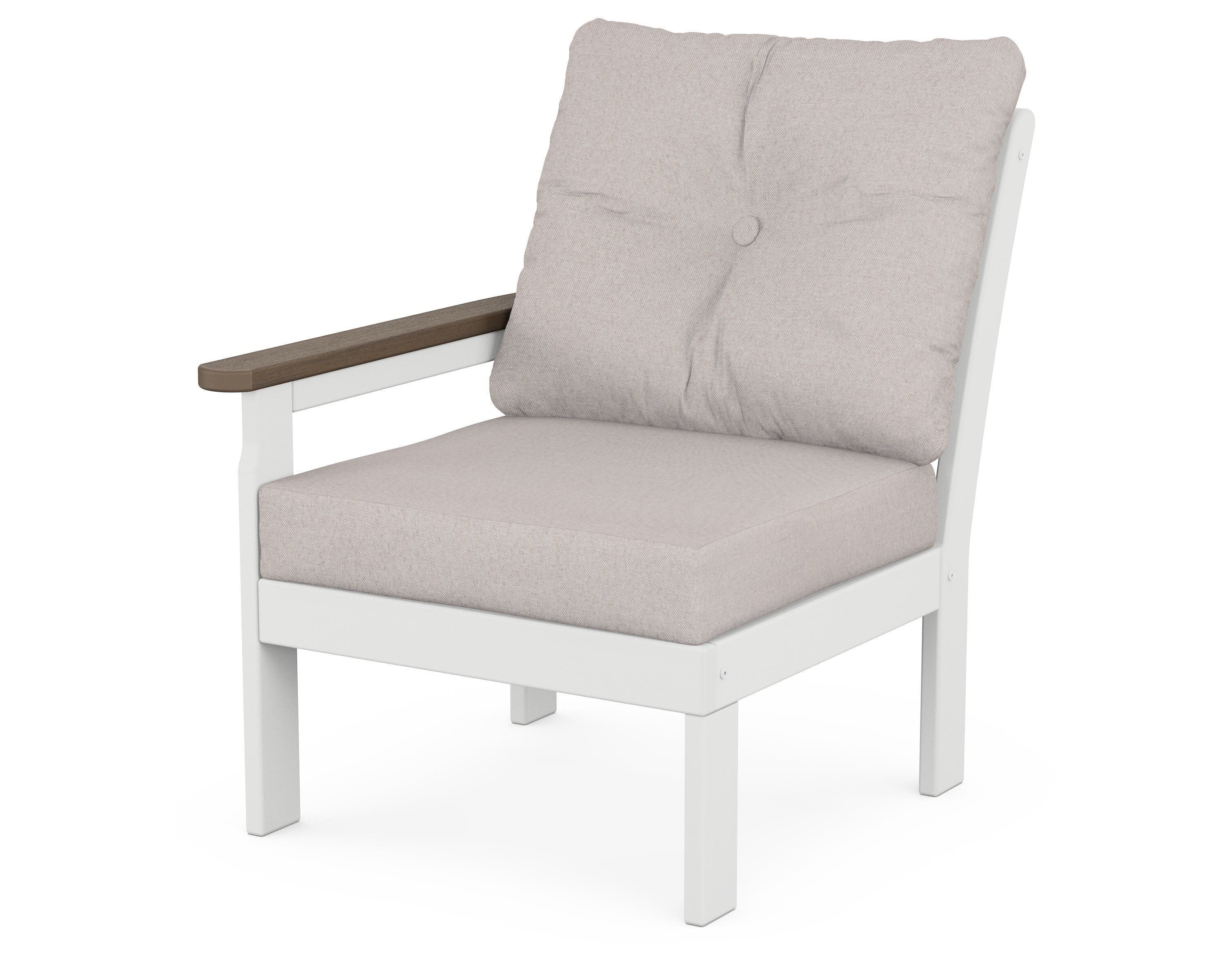 Vineyard Modular Left Arm Chair in White / Kona / Dune Burlap