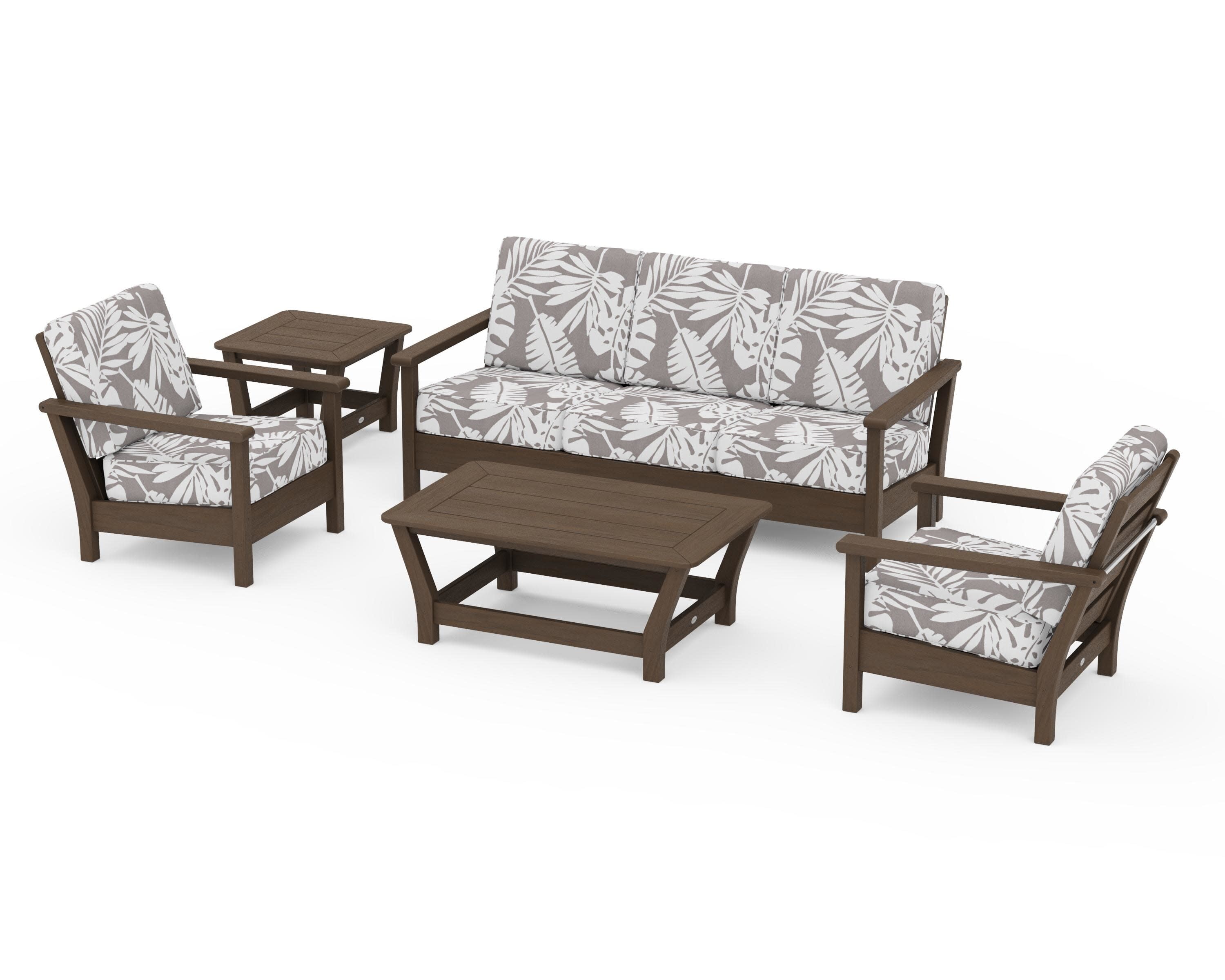 Harbour 5-Piece Deep Seating Set in Kona / Leaf Grey Mist