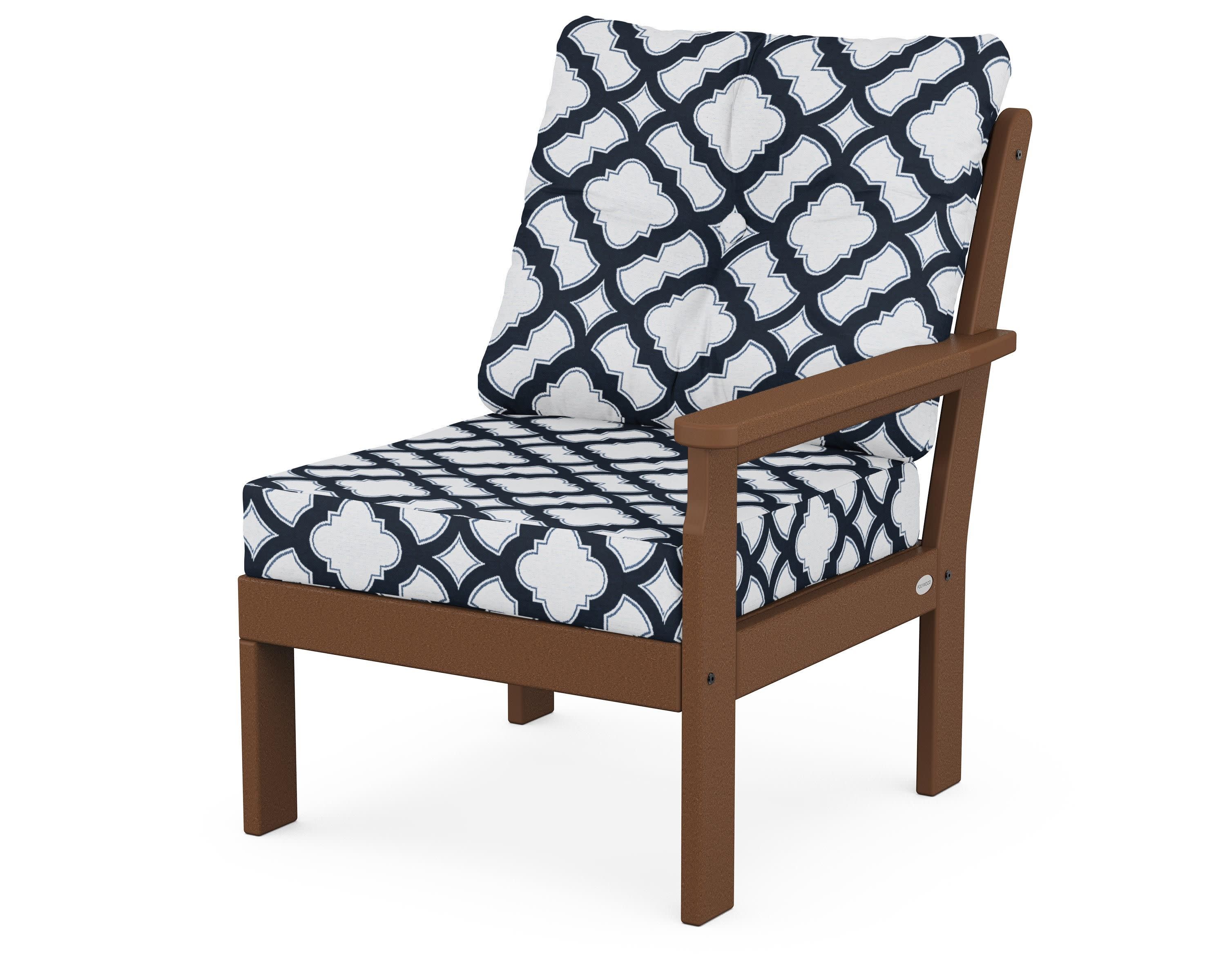 Vineyard Modular Right Arm Chair in Teak / Trellis Marine Indigo