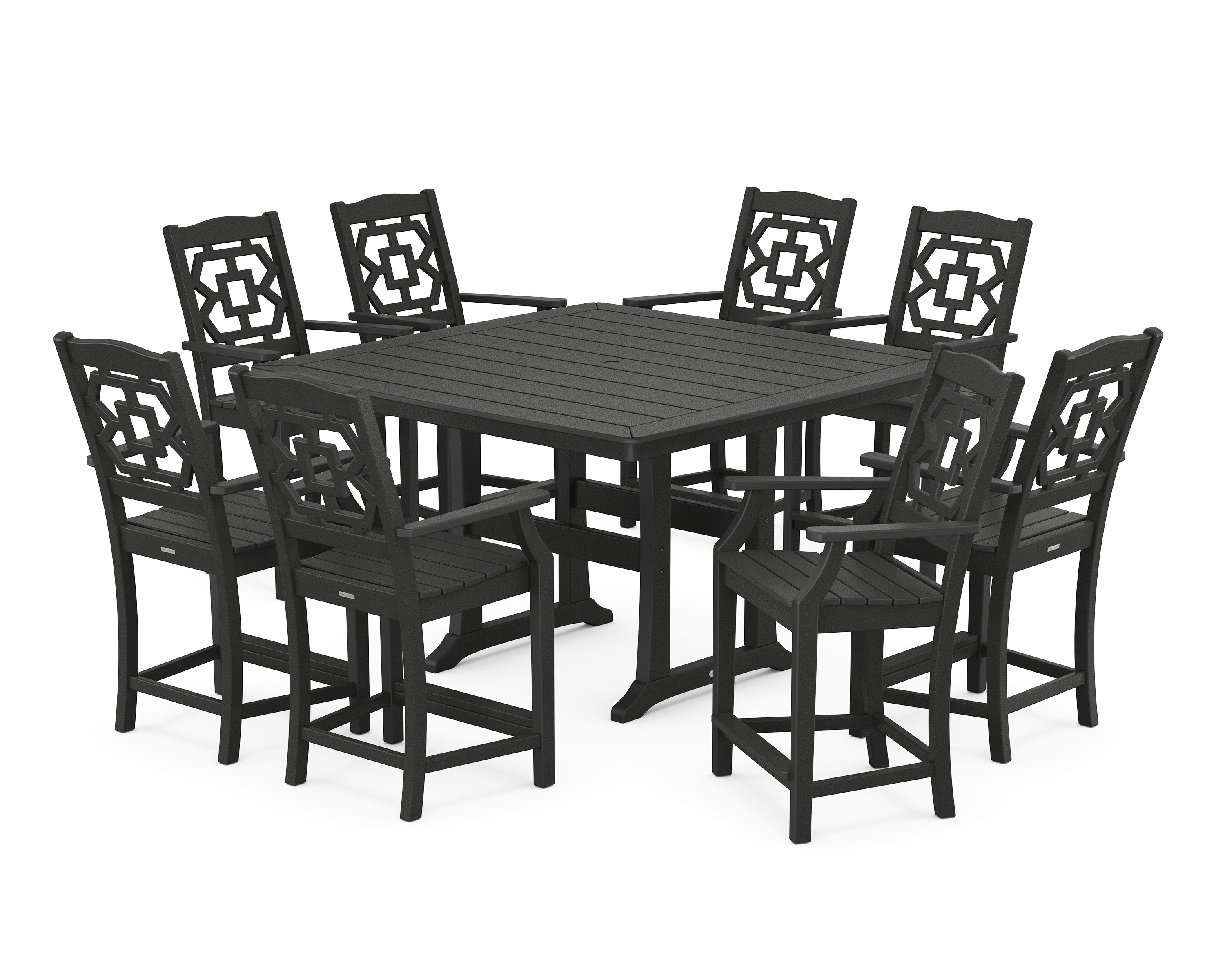 Chinoiserie 9-Piece Square Counter Set with Trestle Legs in Black
