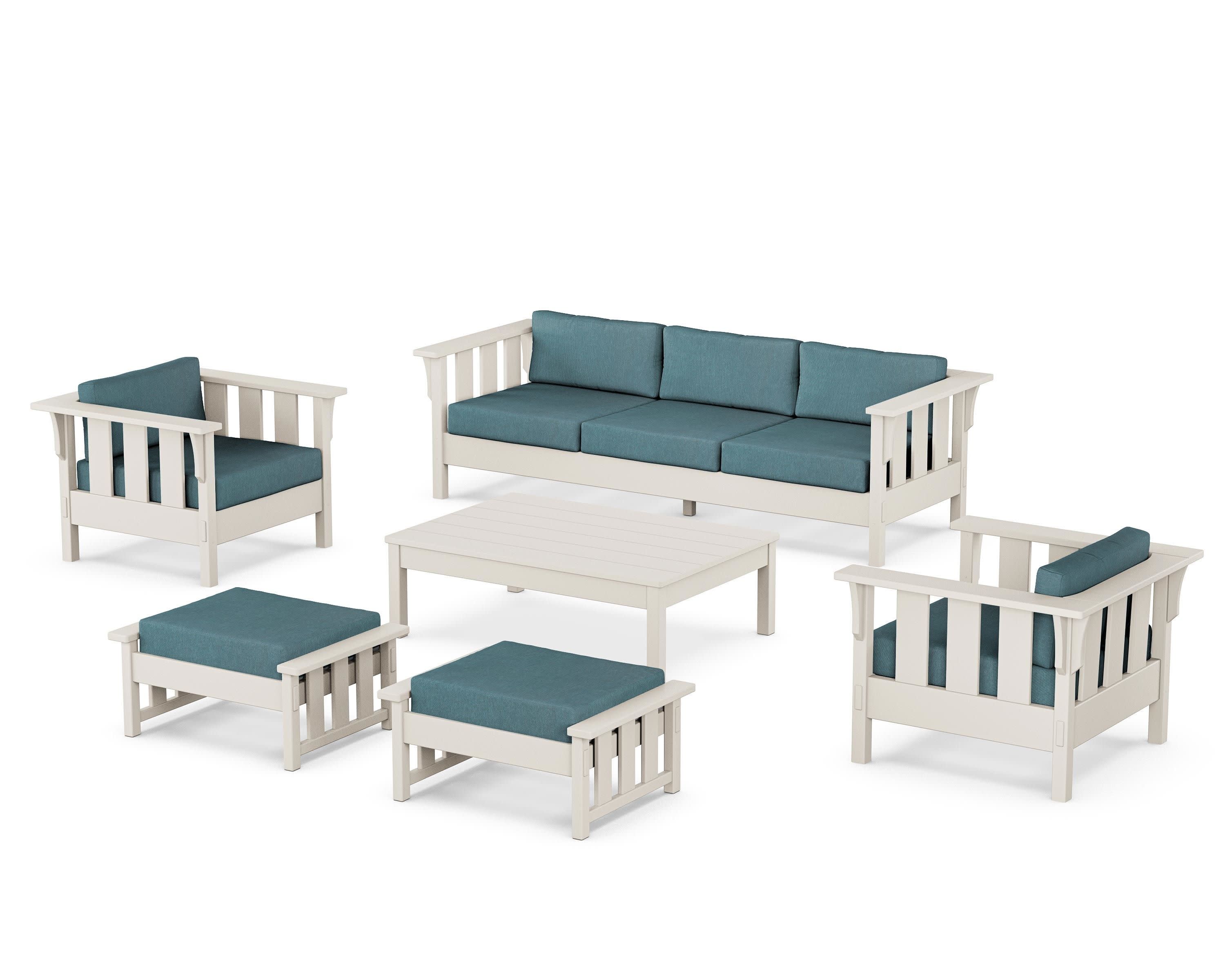 Acadia 6-Piece Lounge Sofa Set in Sand / Ocean Teal