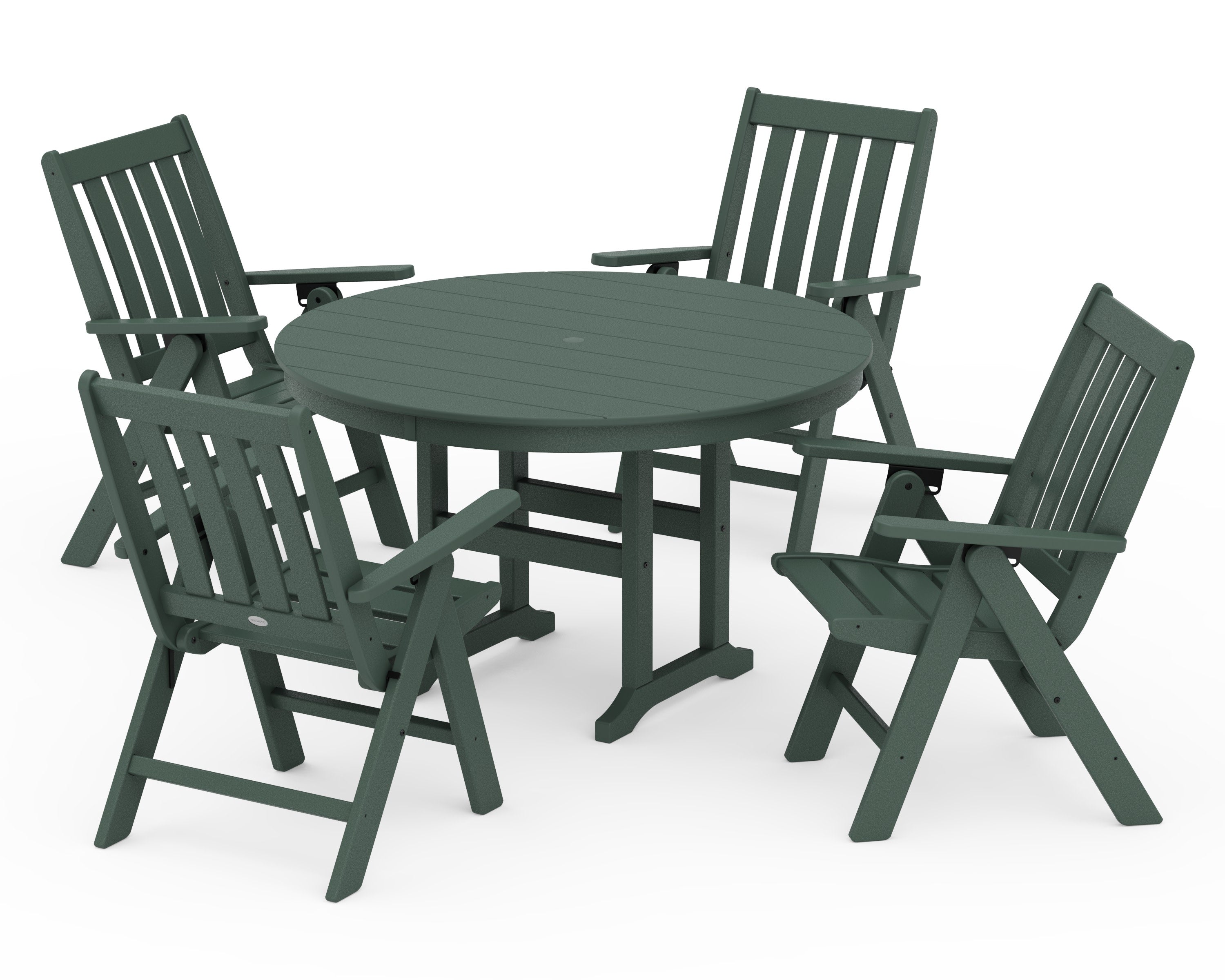 Vineyard Folding Chair 5-Piece Round Farmhouse Dining Set in Green
