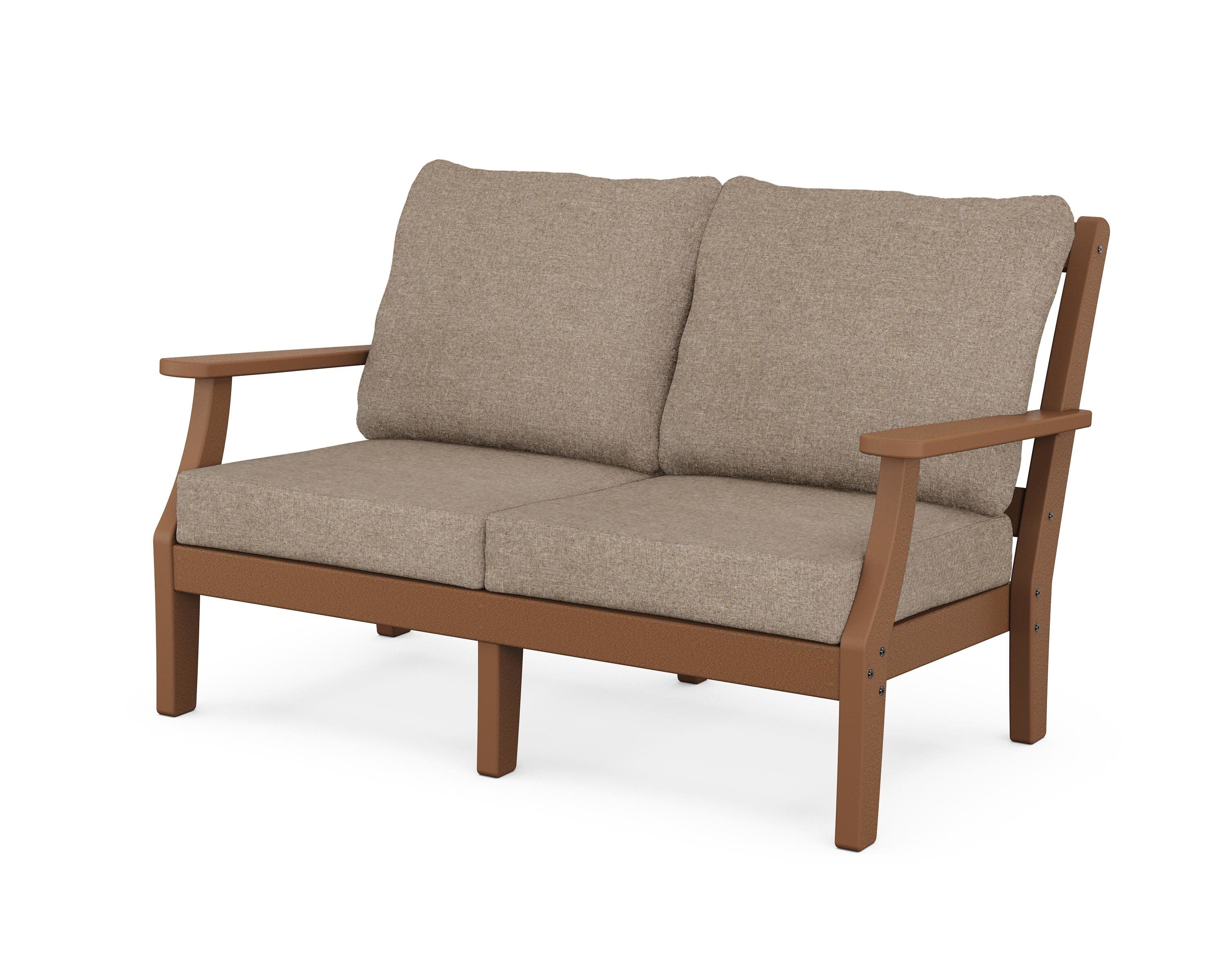 Chinoiserie Deep Seating Loveseat in Teak / Spiced Burlap