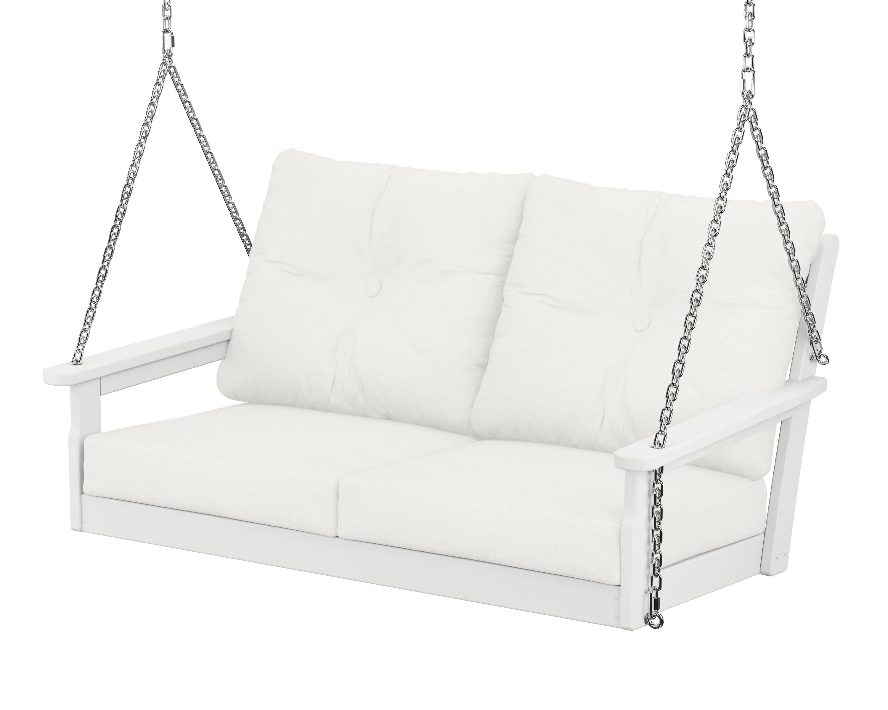 Vineyard Deep Seating Swing in White / Natural Linen