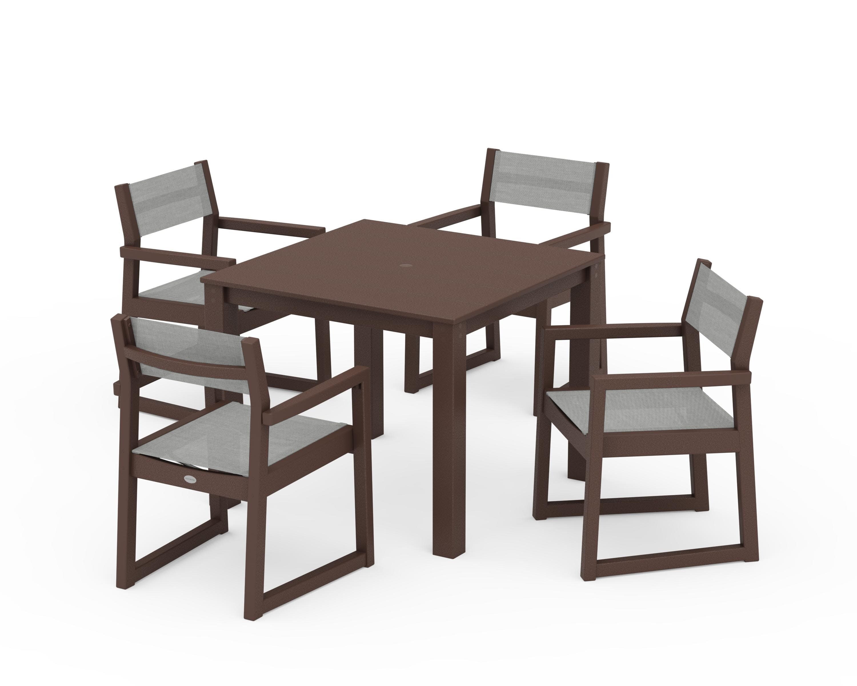 EDGE Sling Arm Chair 5-Piece Parsons Dining Set in Mahogany / Metallic Sling