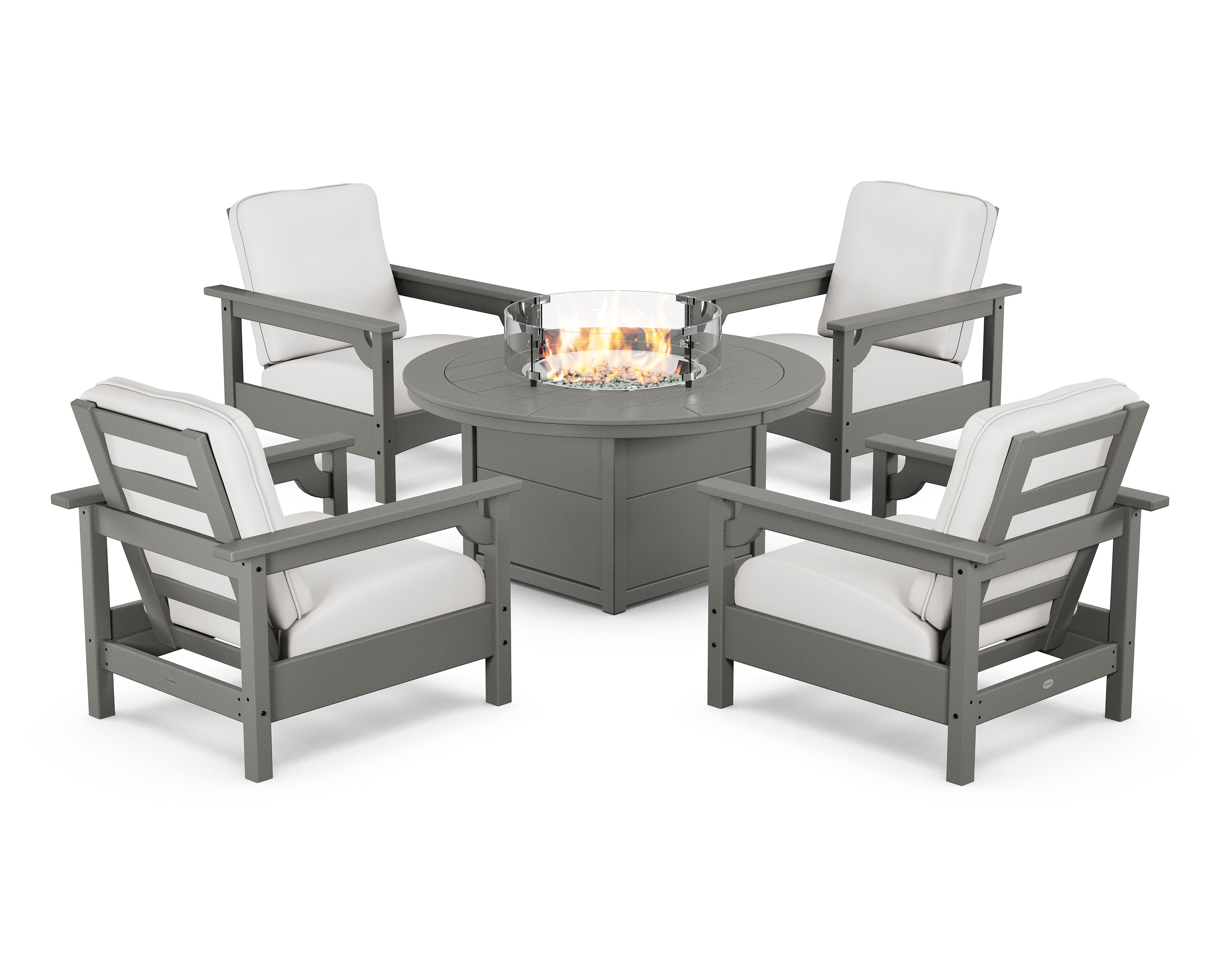 Club 5-Piece Conversation Set with Fire Pit Table in Slate Grey / Natural Linen