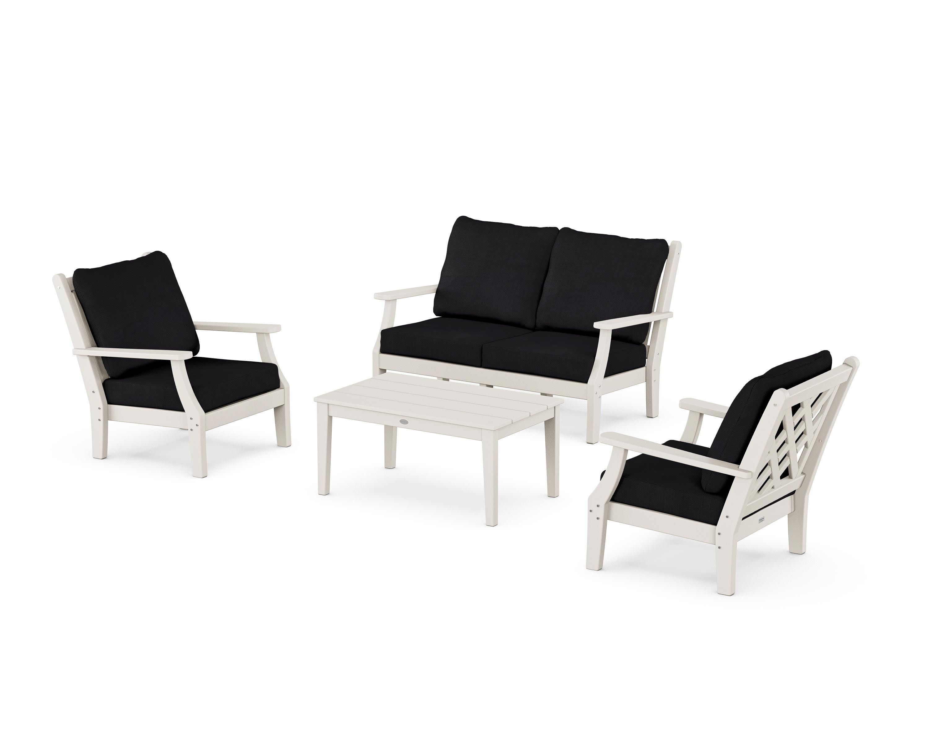 Wovendale 4-Piece Deep Seating Set with Loveseat in Sand / Midnight Linen