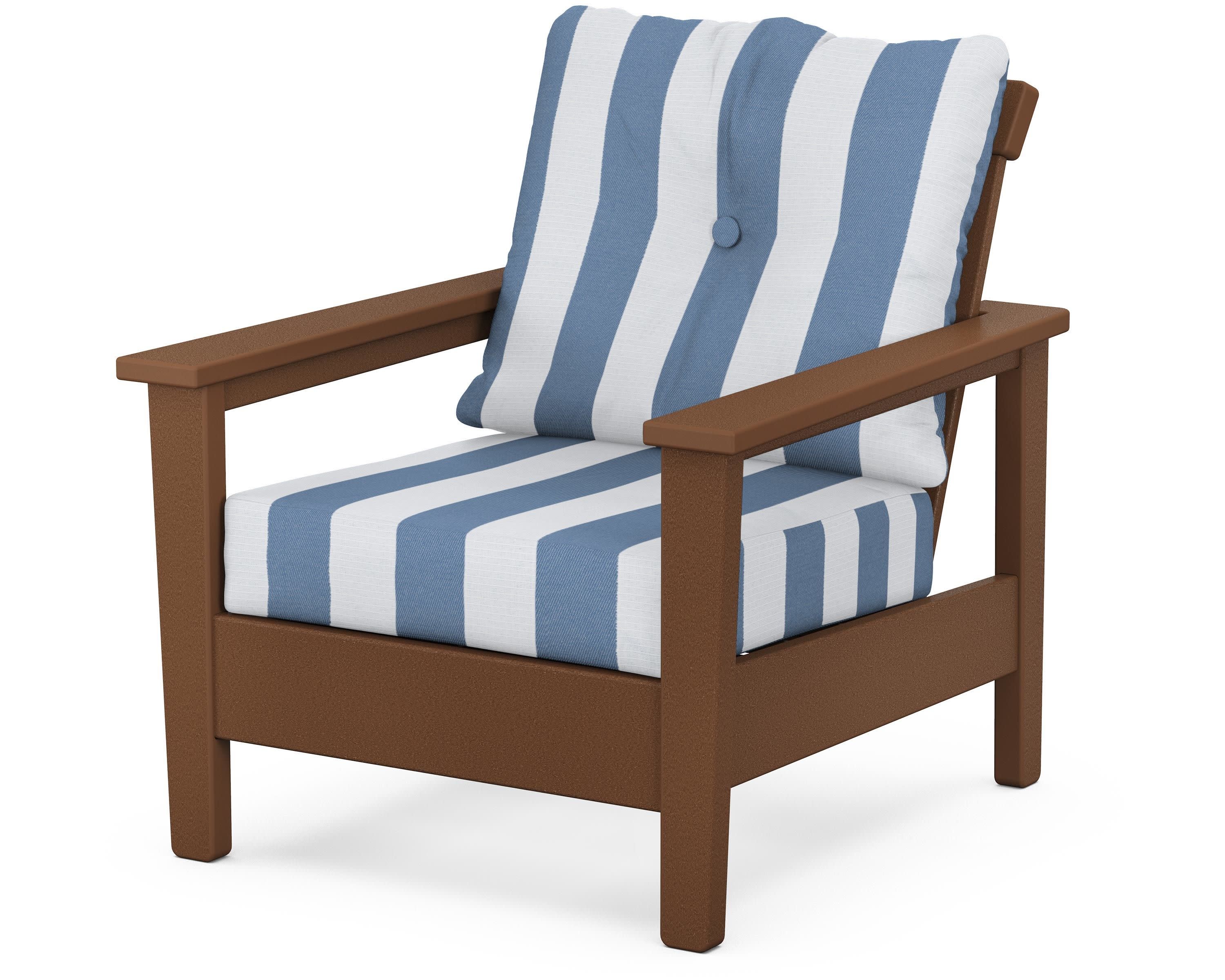 Prescott Deep Seating Chair in Teak / Cabana Stripe Sky Blue
