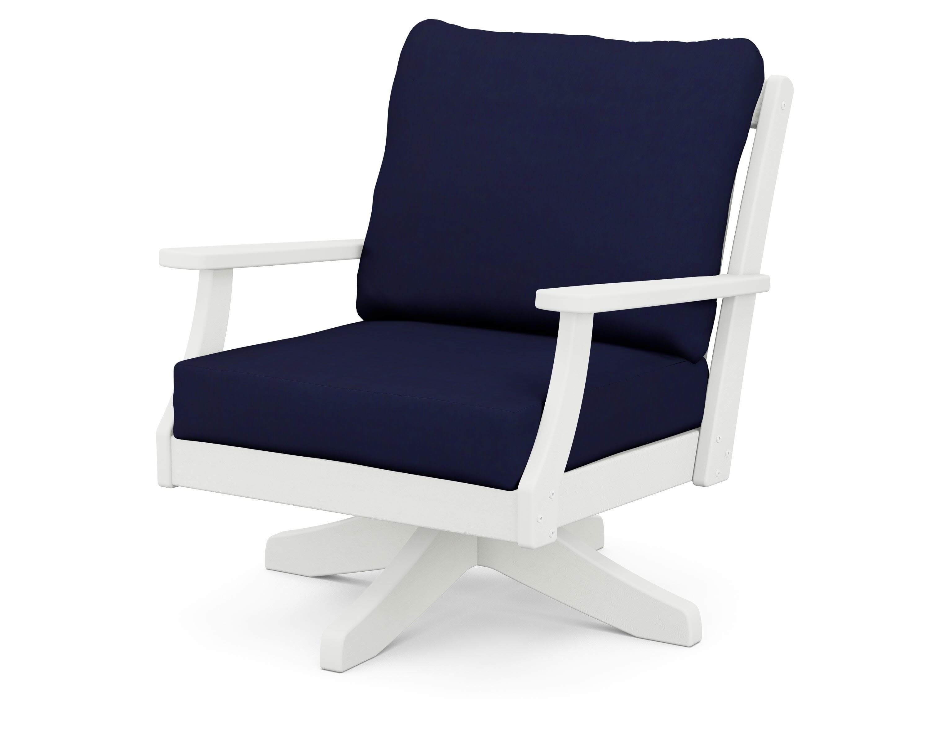 Braxton Deep Seating Swivel Chair in Vintage White / Navy