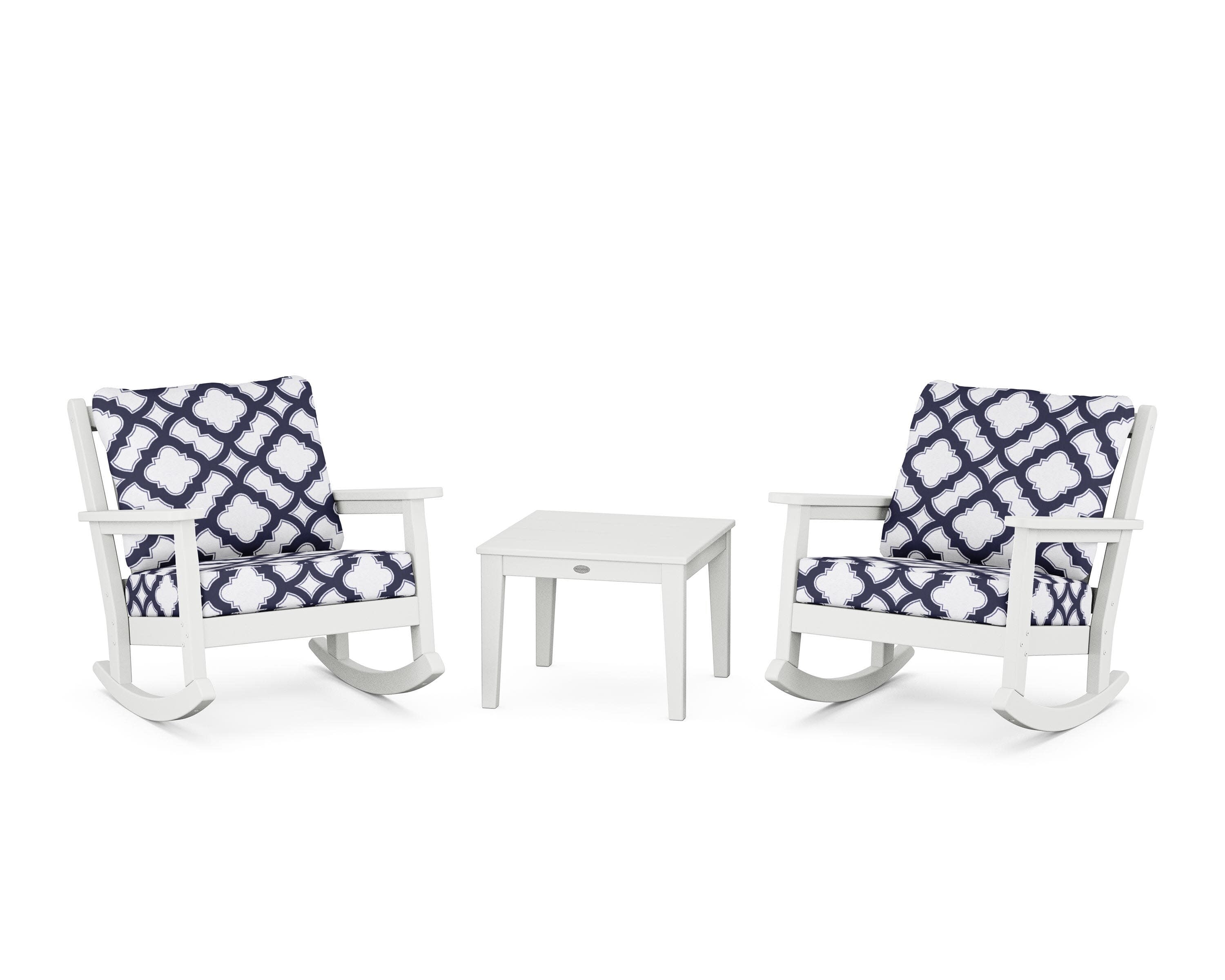 Chippendale 3-Piece Deep Seating Rocker Set in White / Trellis Navy