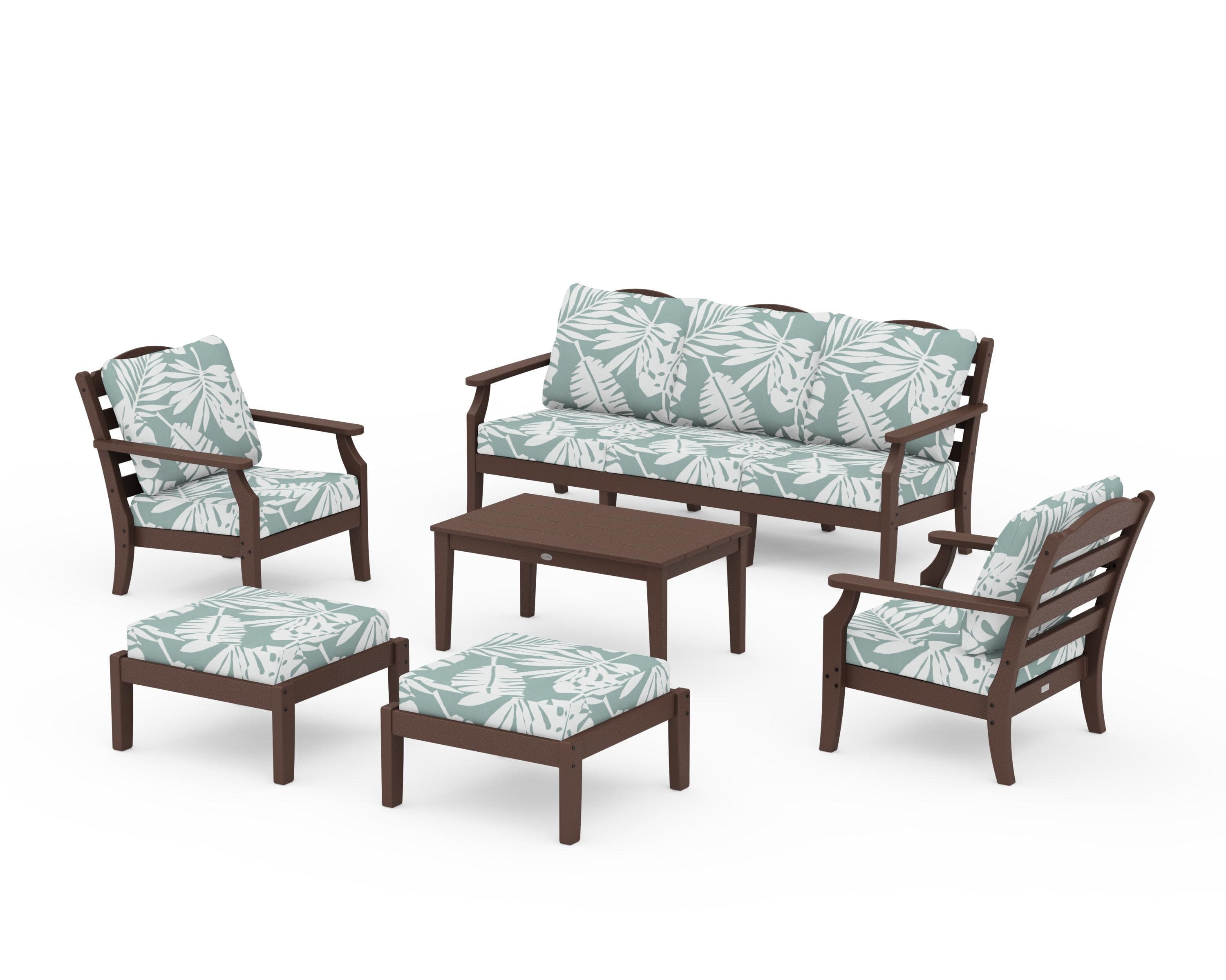 Savannah 6-Piece Lounge Sofa Set in Mahogany / Leaf Glacier Spa