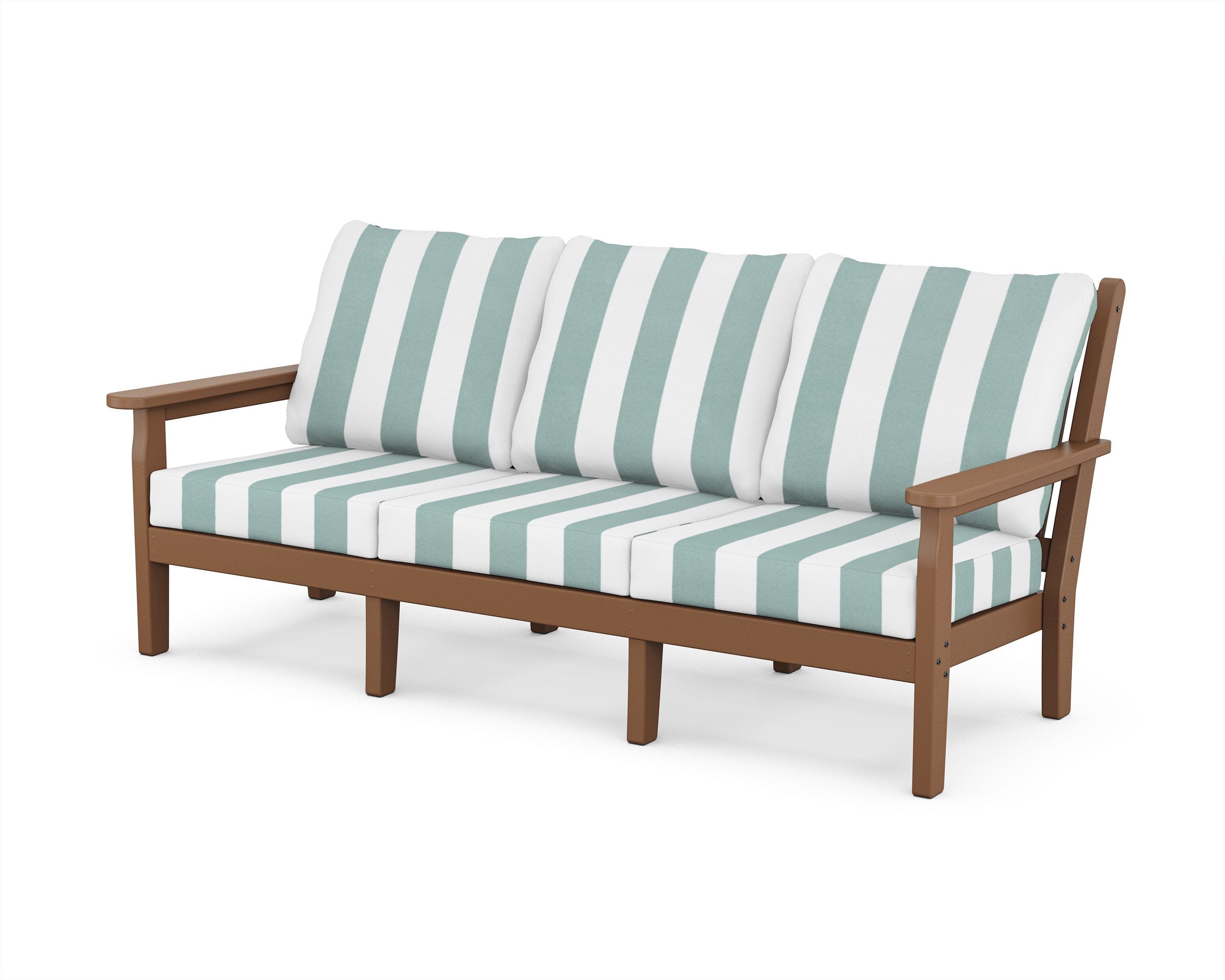 Chippendale Deep Seating Sofa in Teak / Cabana Stripe Glacier Spa