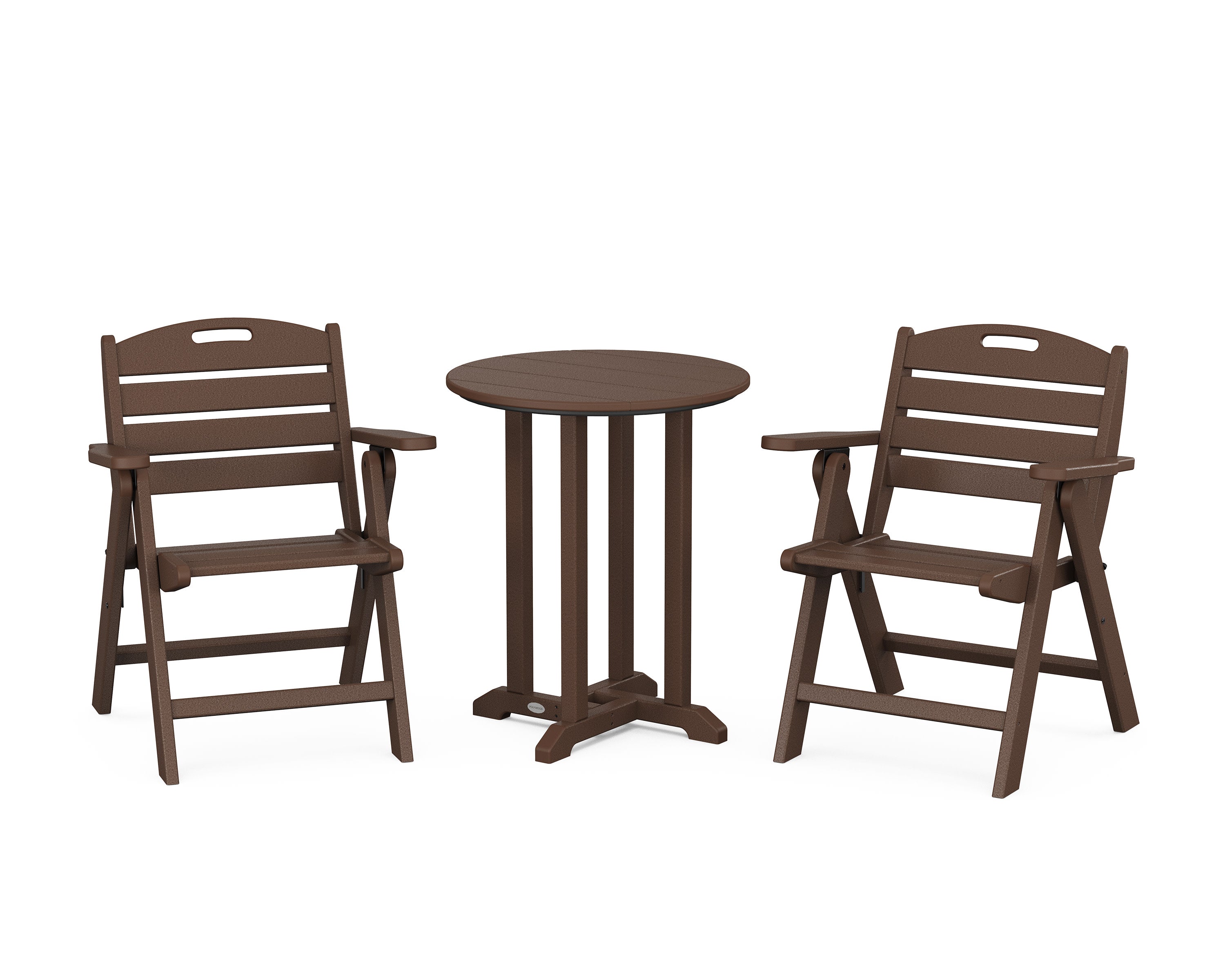 Nautical Folding Lowback Chair 3-Piece Round Bistro Dining Set in Mahogany
