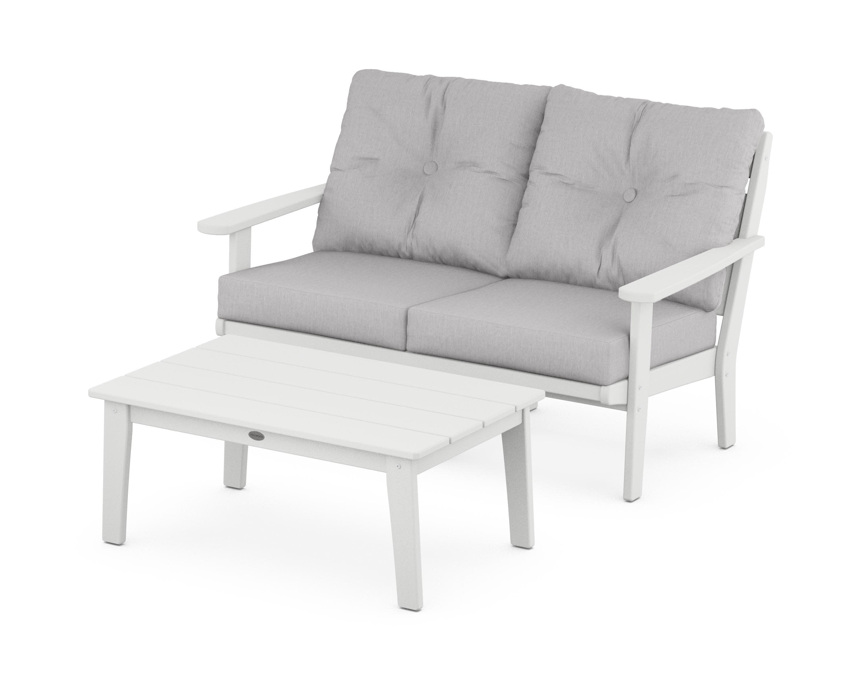 Lakeside 2-Piece Lounge Loveseat Set in White / Granite