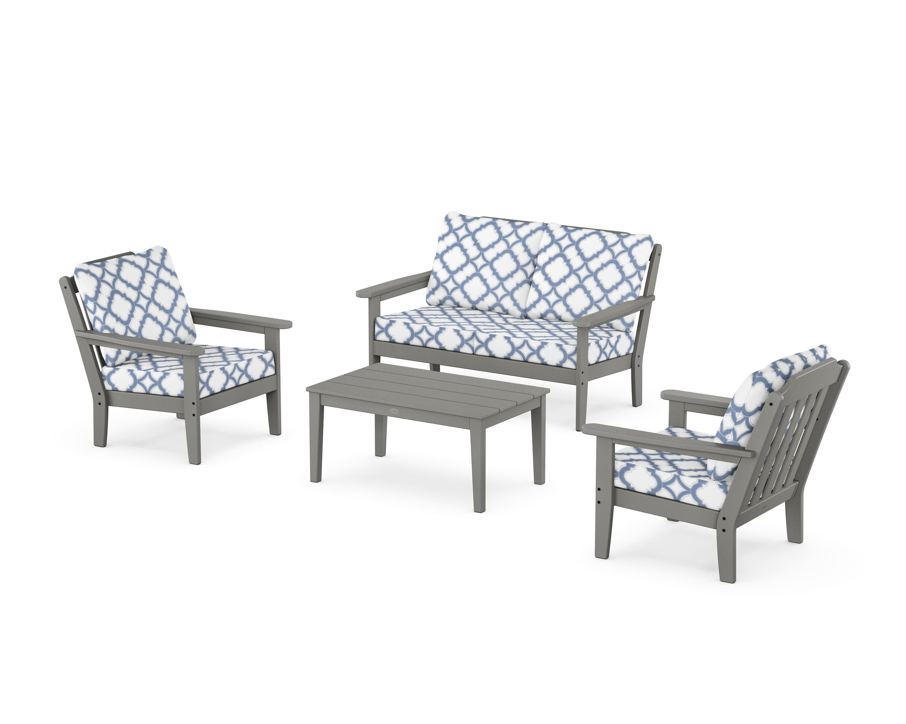 Cottage 4-Piece Deep Seating Set with Loveseat in Slate Grey / Trellis Sky Blue
