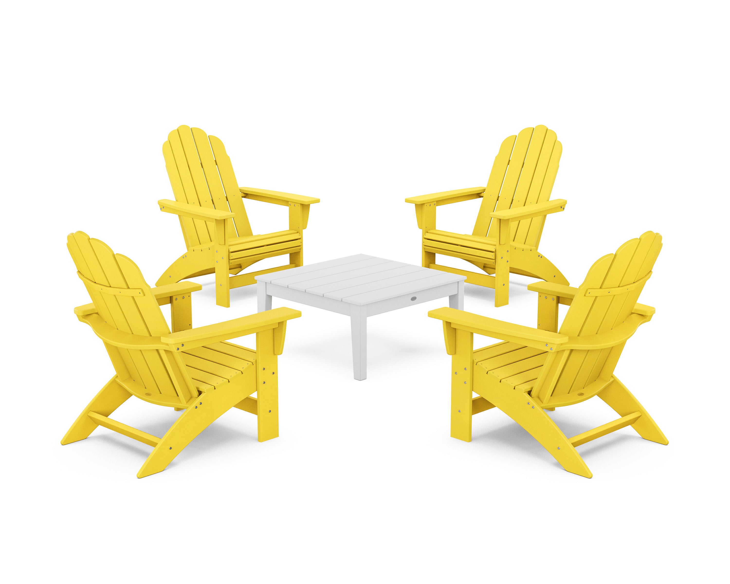 5-Piece Vineyard Grand Adirondack Chair Conversation Group in Lemon / White