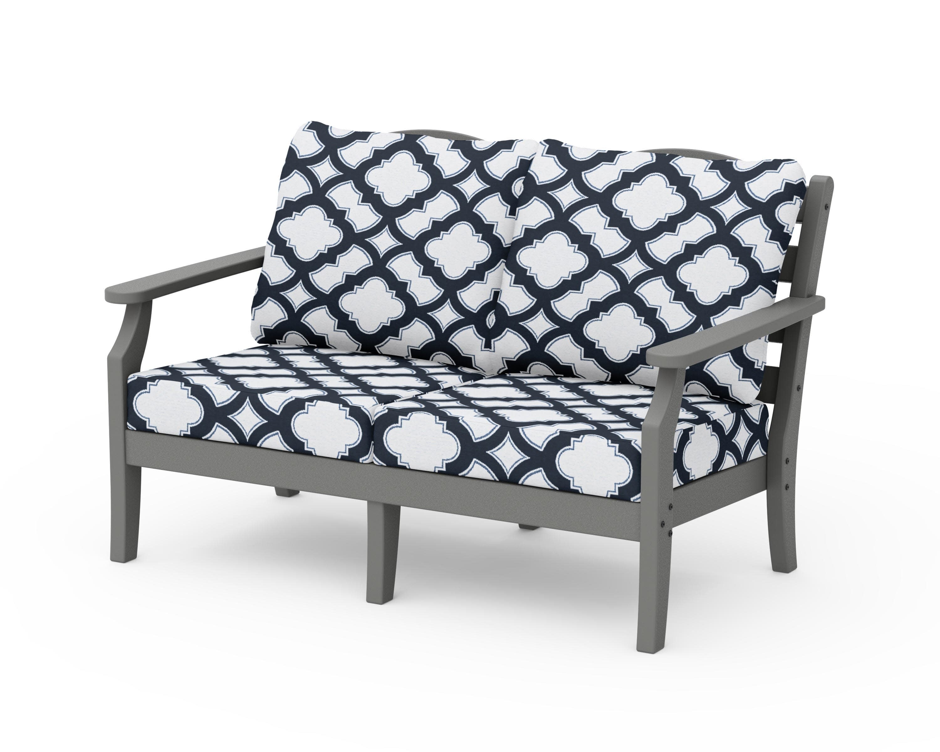 Savannah Deep Seating Loveseat in Slate Grey / Trellis Marine Indigo