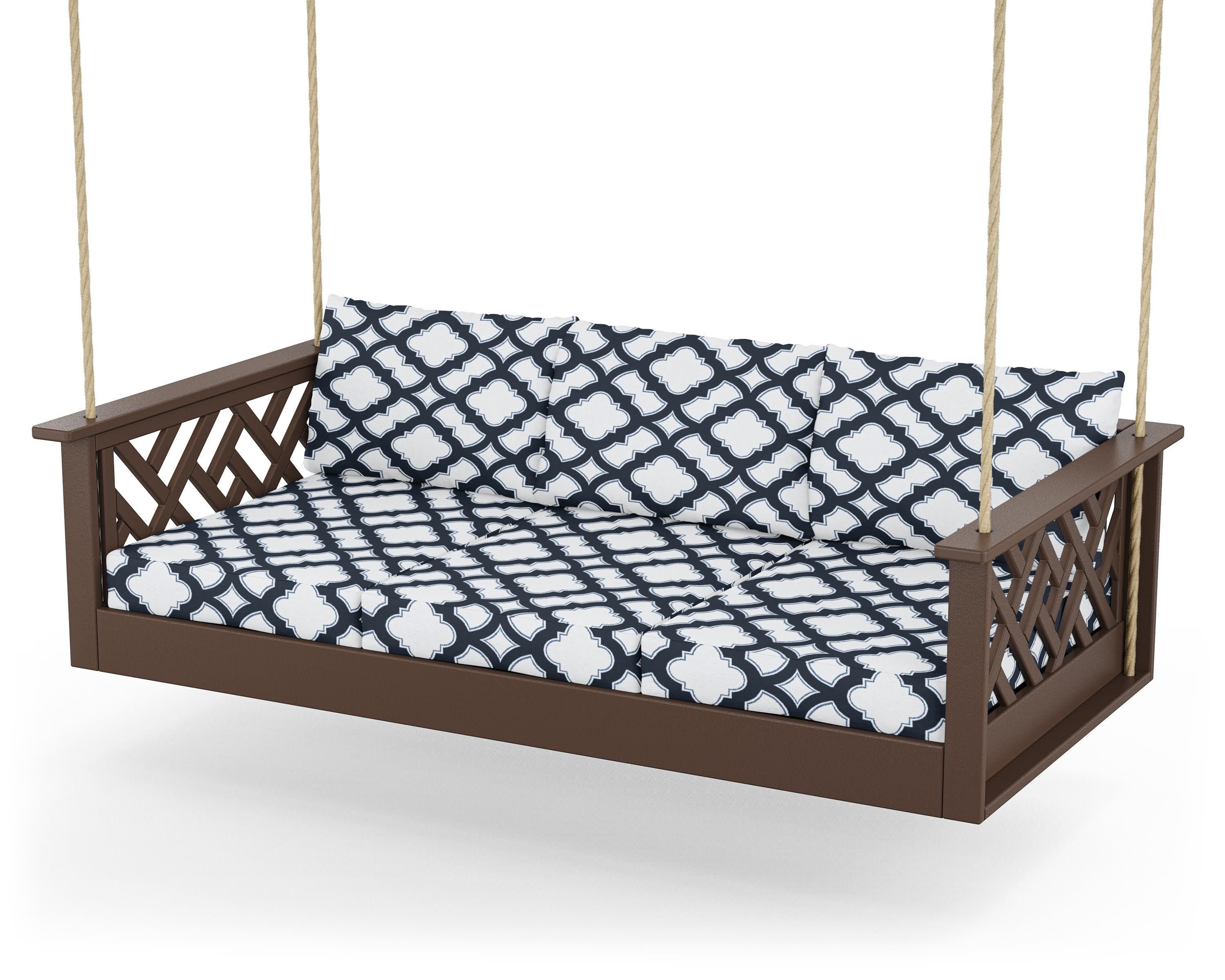 Chippendale Daybed Swing in Mahogany / Trellis Marine Indigo