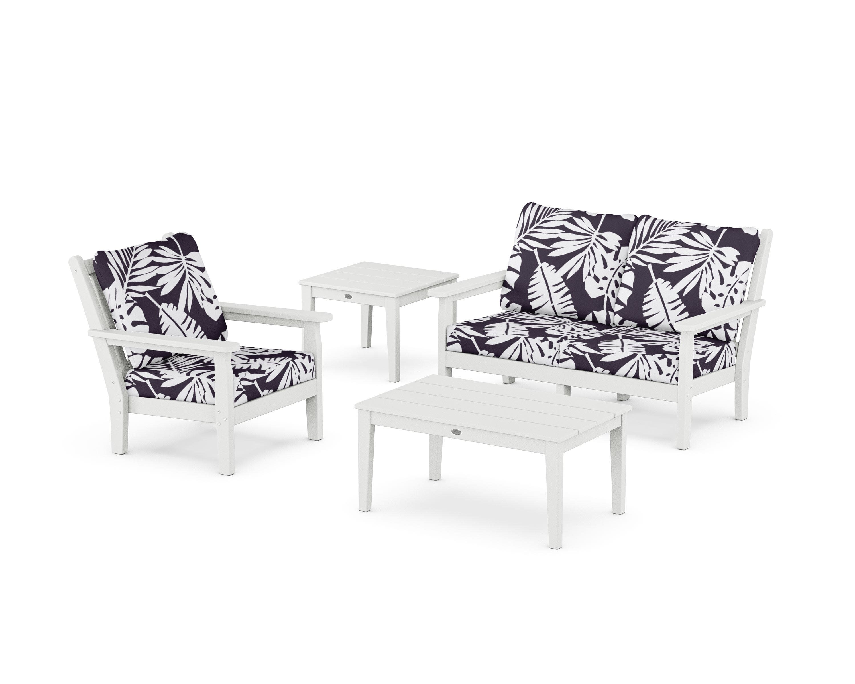 Chippendale 4-Piece Deep Seating Set in White / Leaf Navy