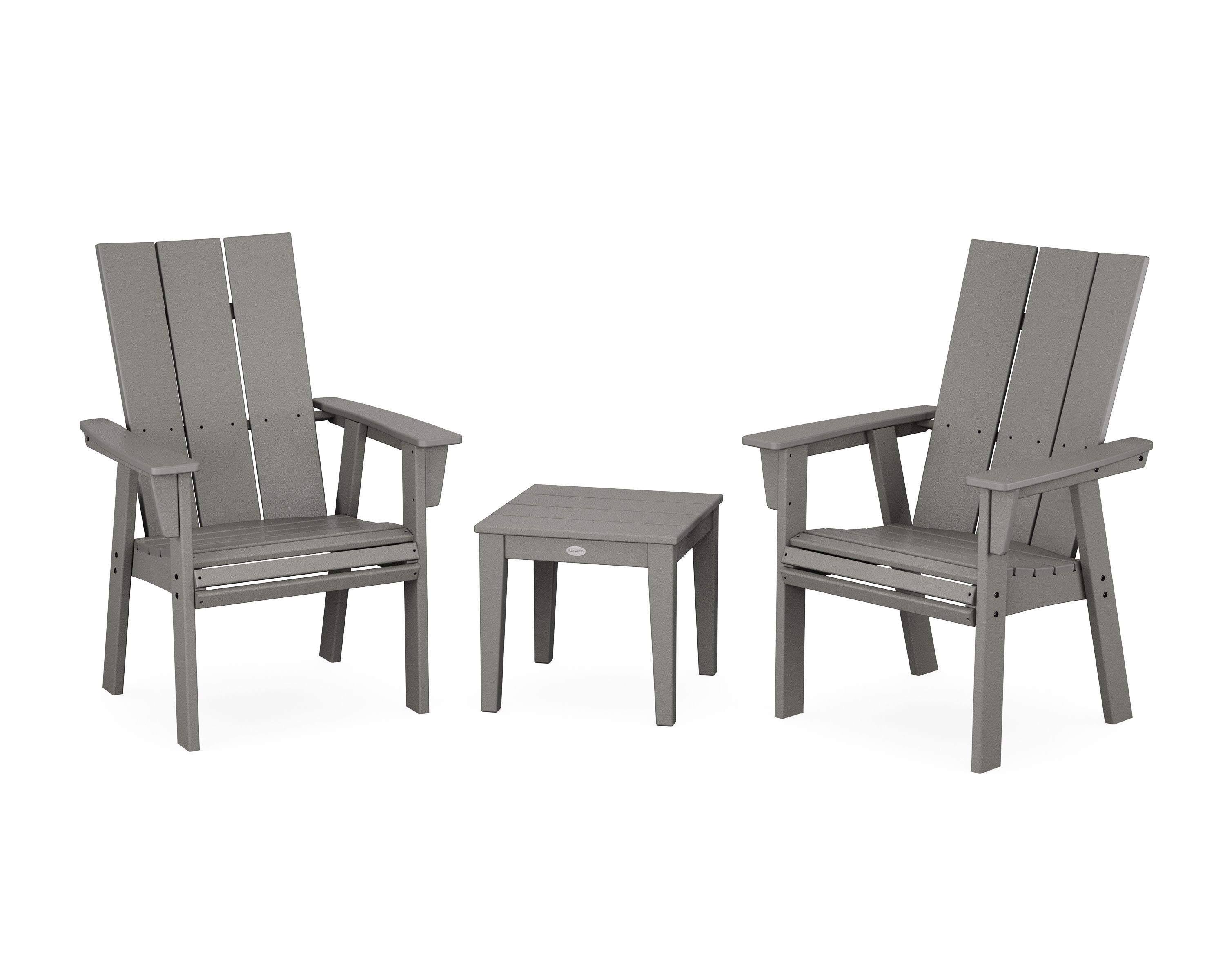 Modern 3-Piece Curveback Upright Adirondack Chair Set in Slate Grey