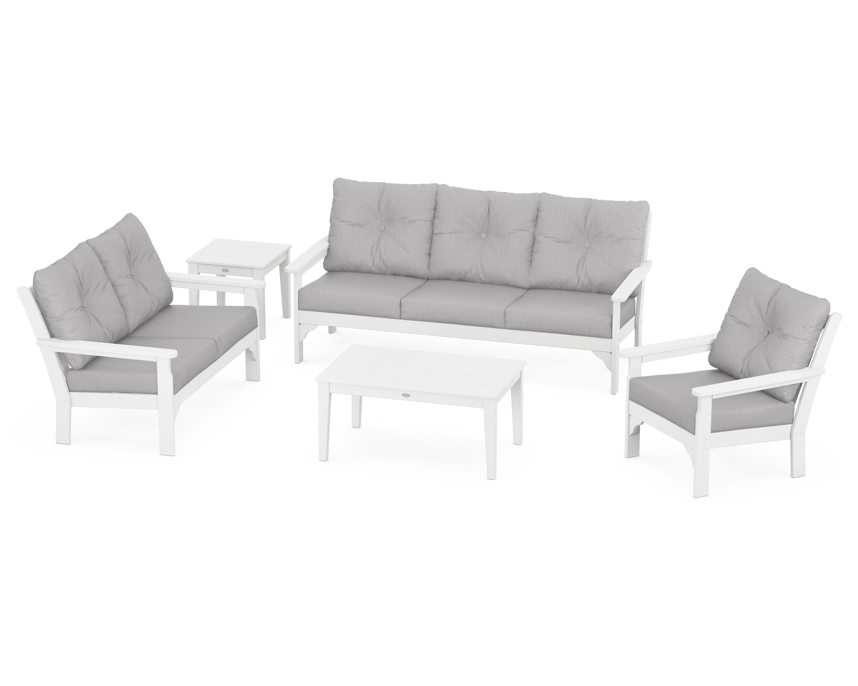Vineyard 5 Piece Deep Seating Set in White / Granite