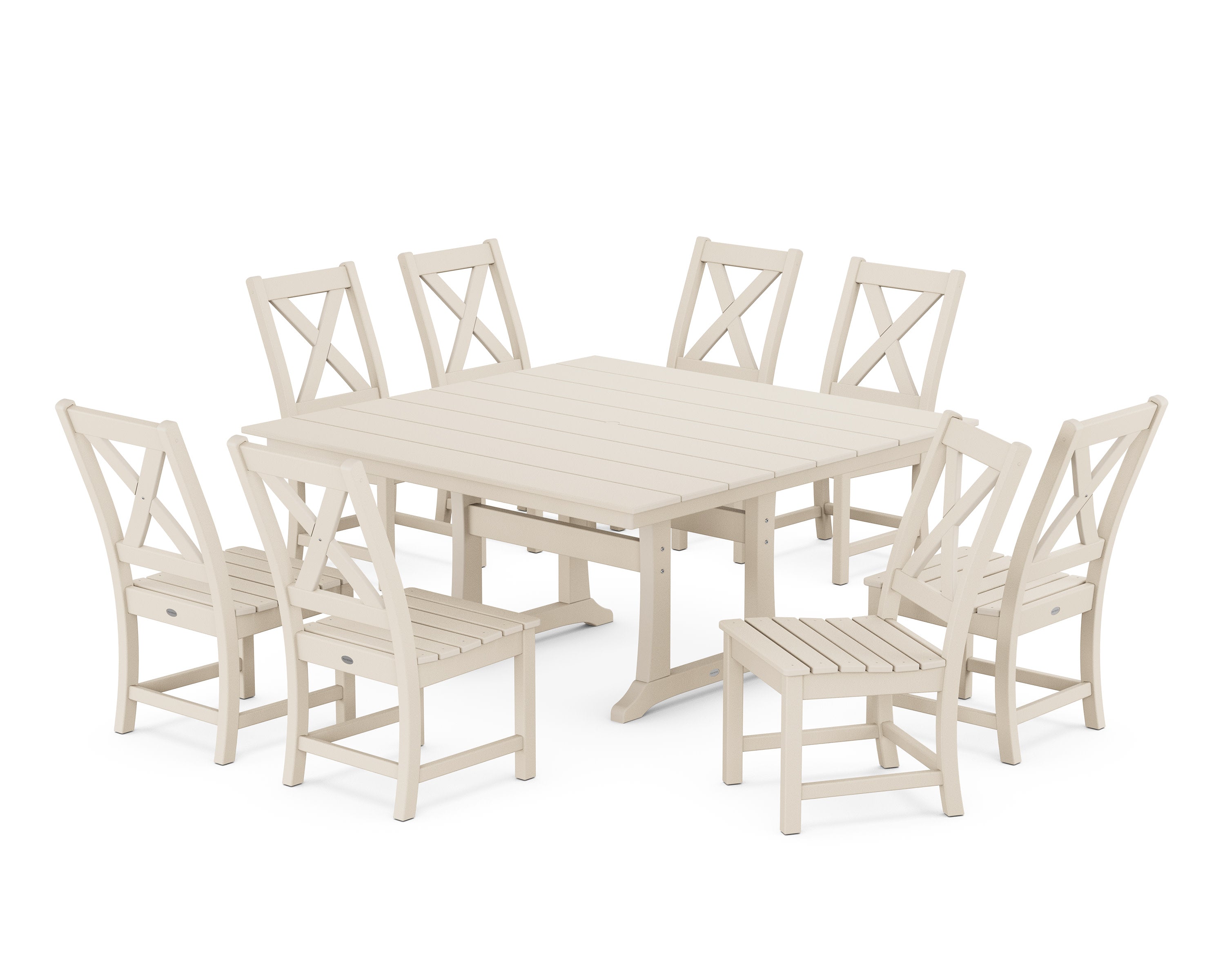 Braxton Side Chair 9-Piece Farmhouse Dining Set in Sand