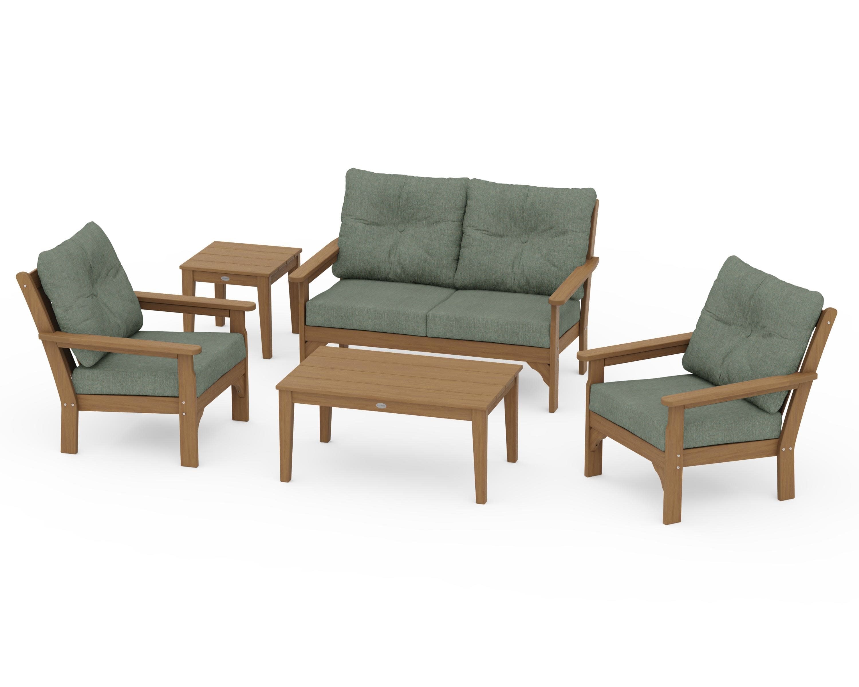 Vineyard 5-Piece Deep Seating Set in Natural / Cast Sage