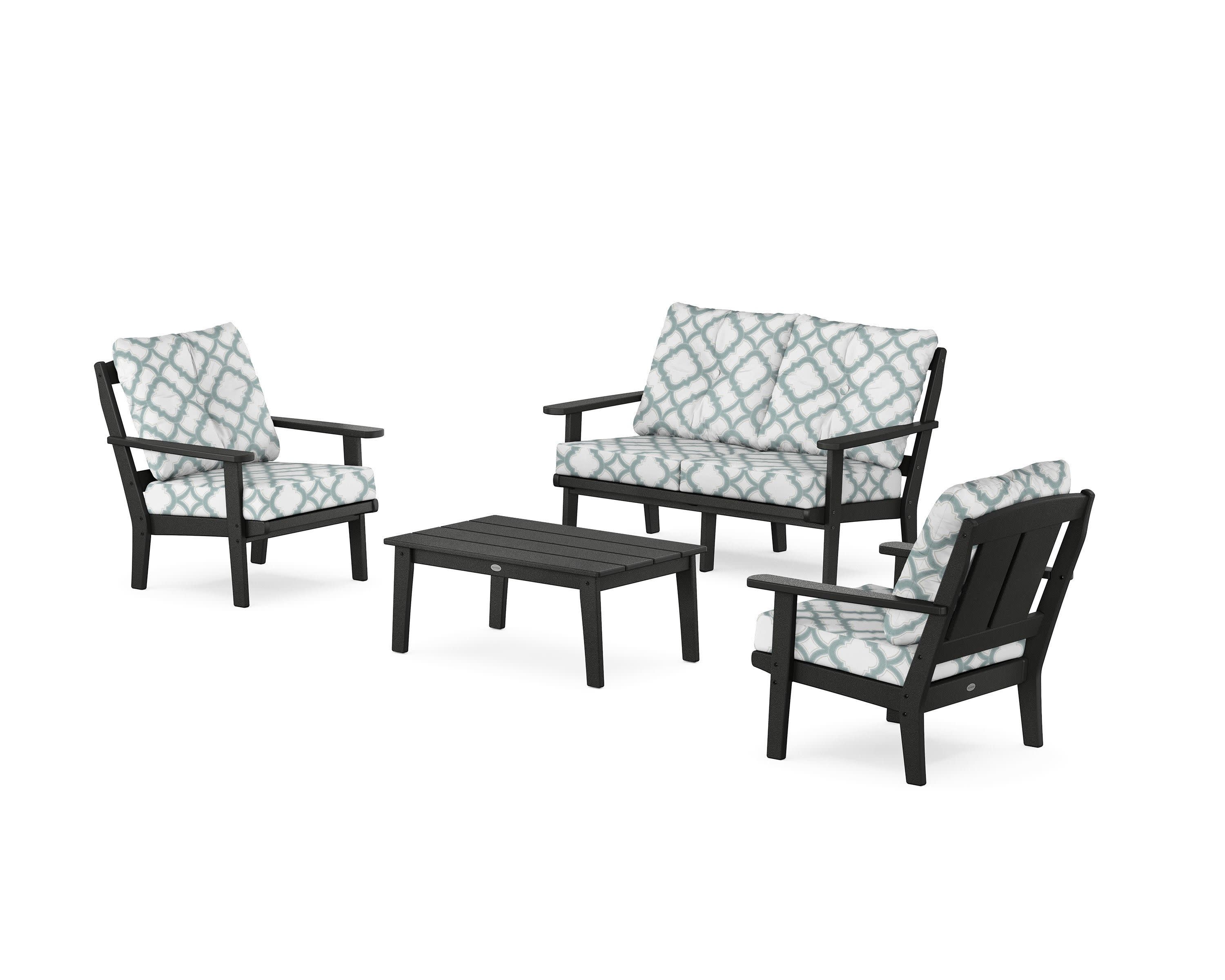 Mission 4-Piece Deep Seating Set with Loveseat in Black / Trellis Glacier Spa