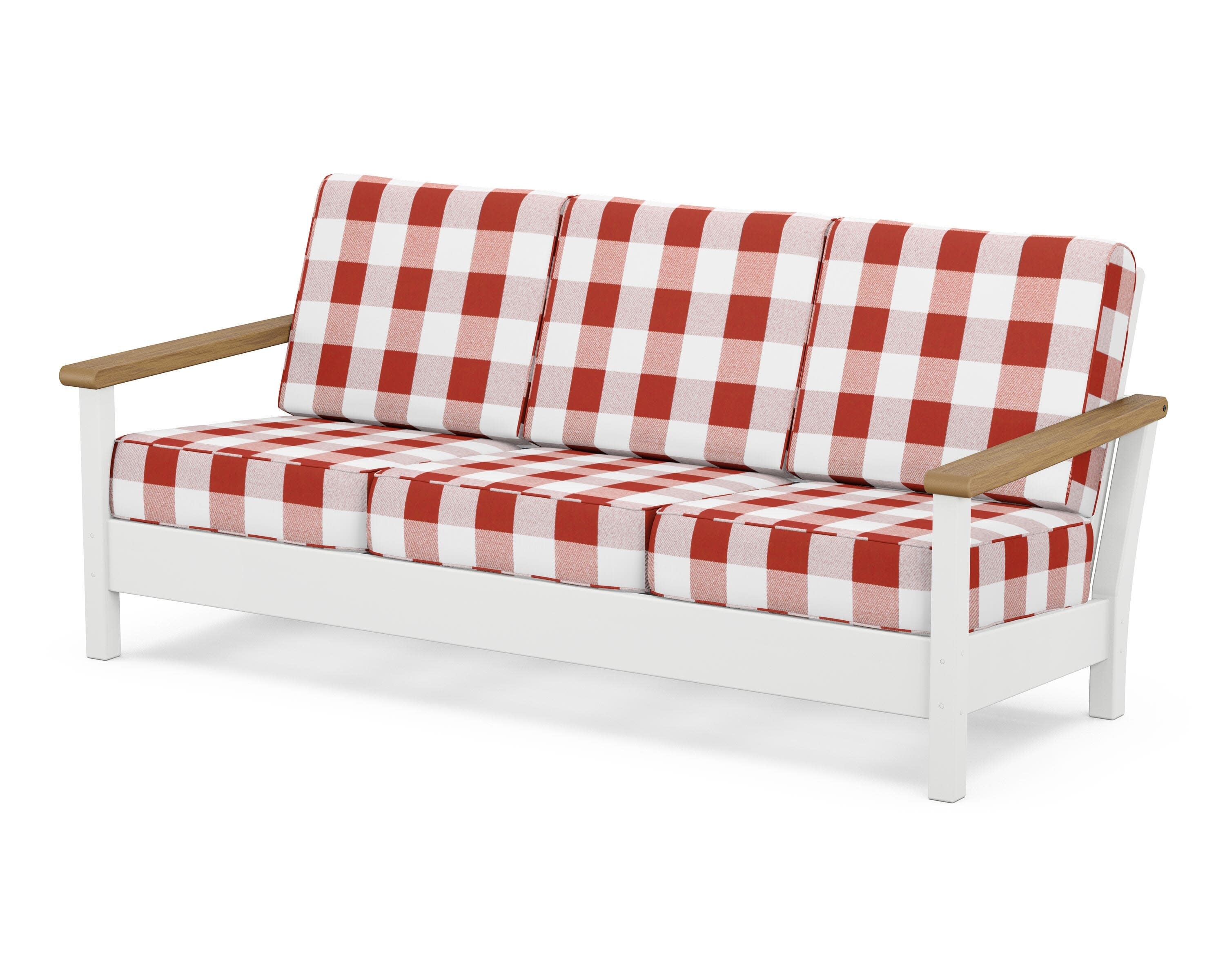 Harbour Deep Seating Sofa in White / Natural / Buffalo Plaid Crimson