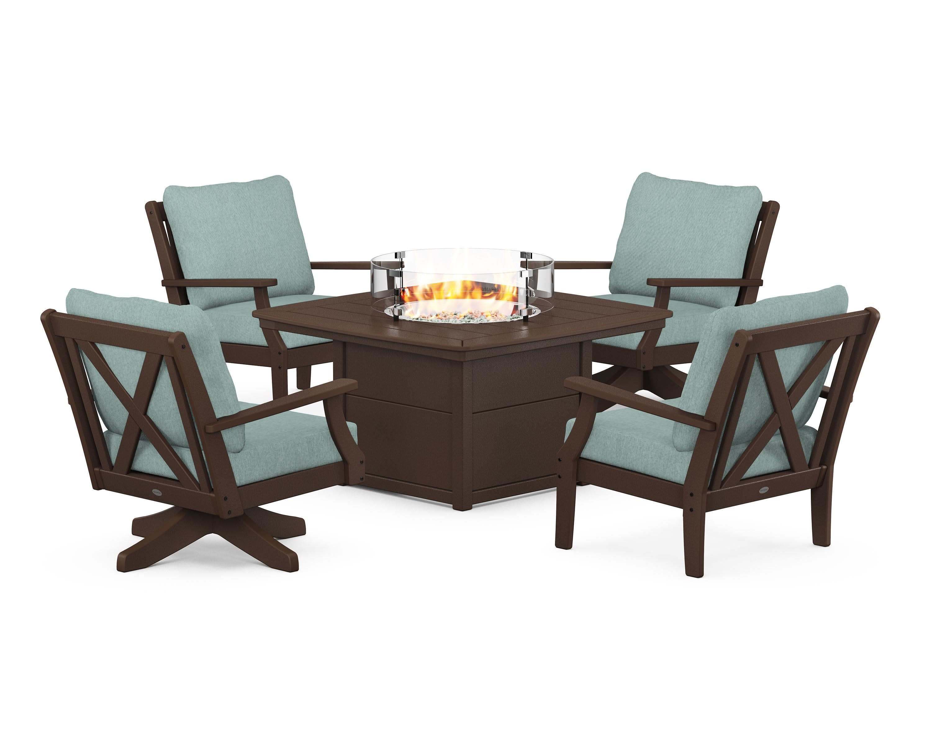 Braxton 5-Piece Deep Seating Set with Fire Table in Mahogany / Glacier Spa