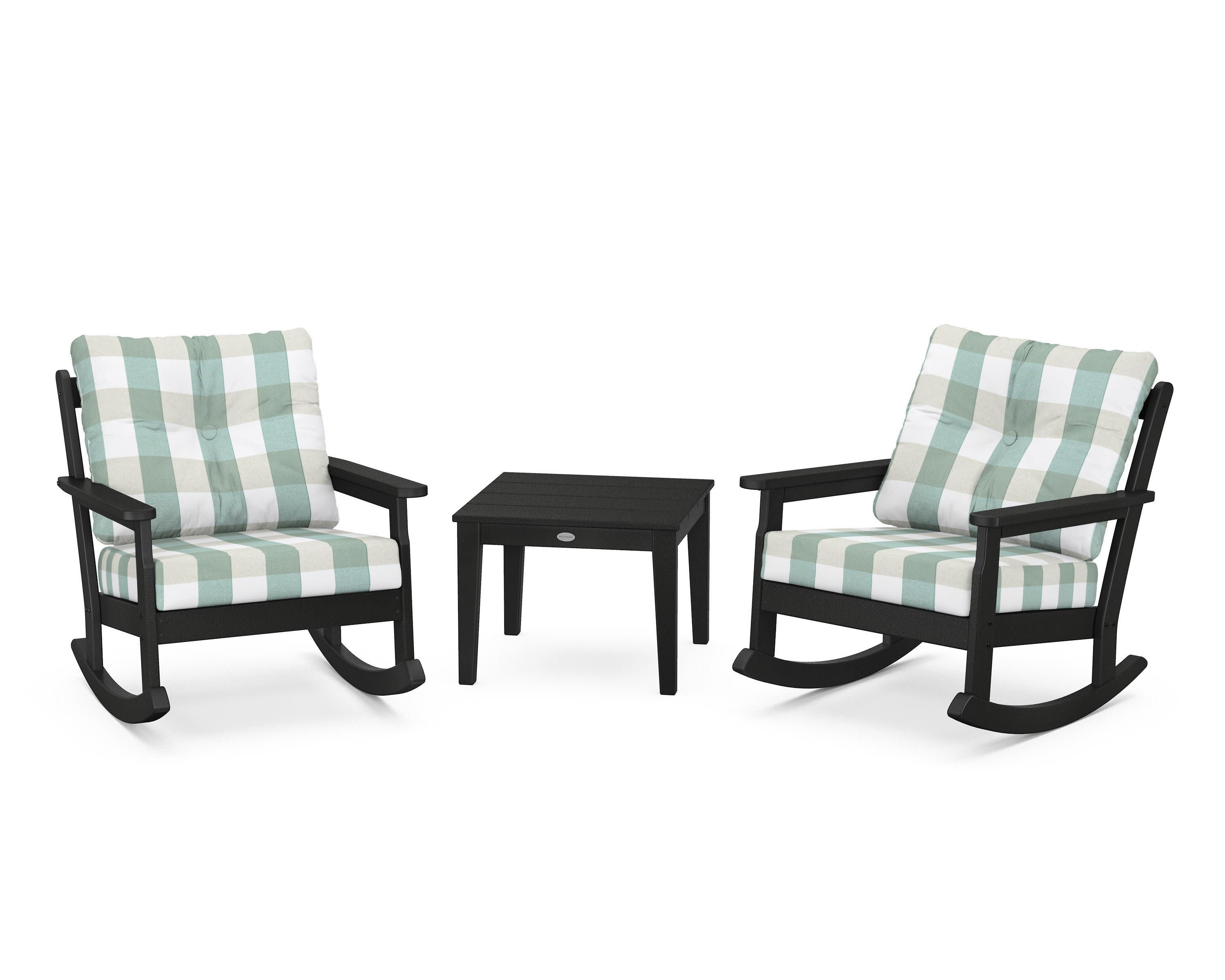 Vineyard 3-Piece Deep Seating Rocker Set in Black / Buffalo Plaid Glacier Spa