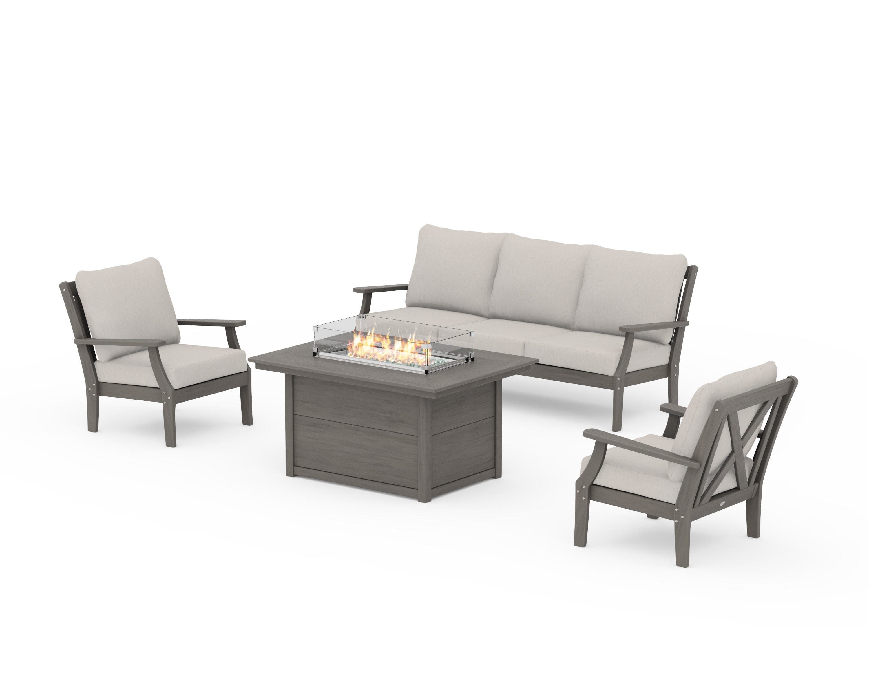 Braxton Deep Seating Fire Pit Table Set in Driftwood / Cast Ash