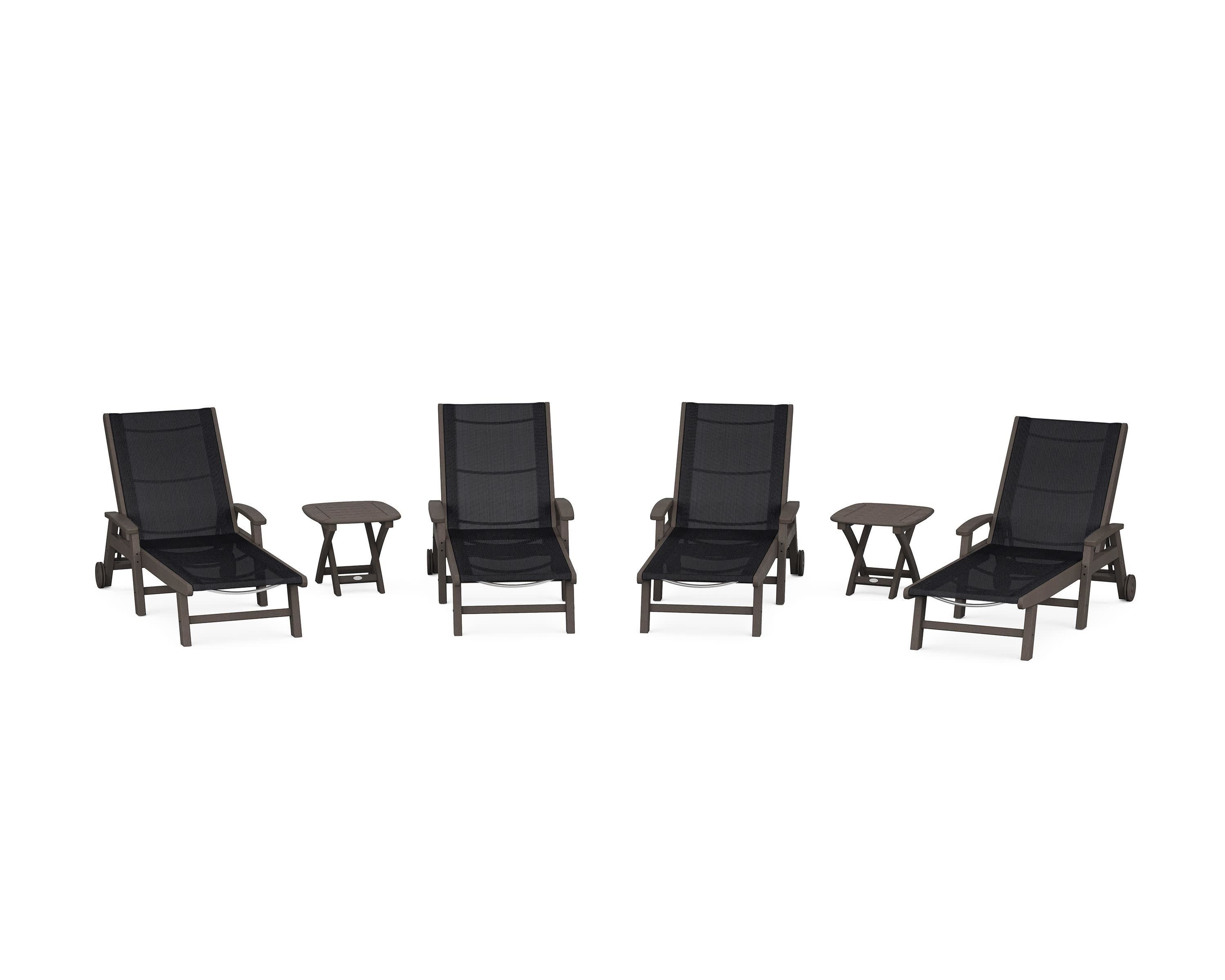 Coastal Chaise 6-Piece Set with Wheels in Vintage Coffee / Black Sling
