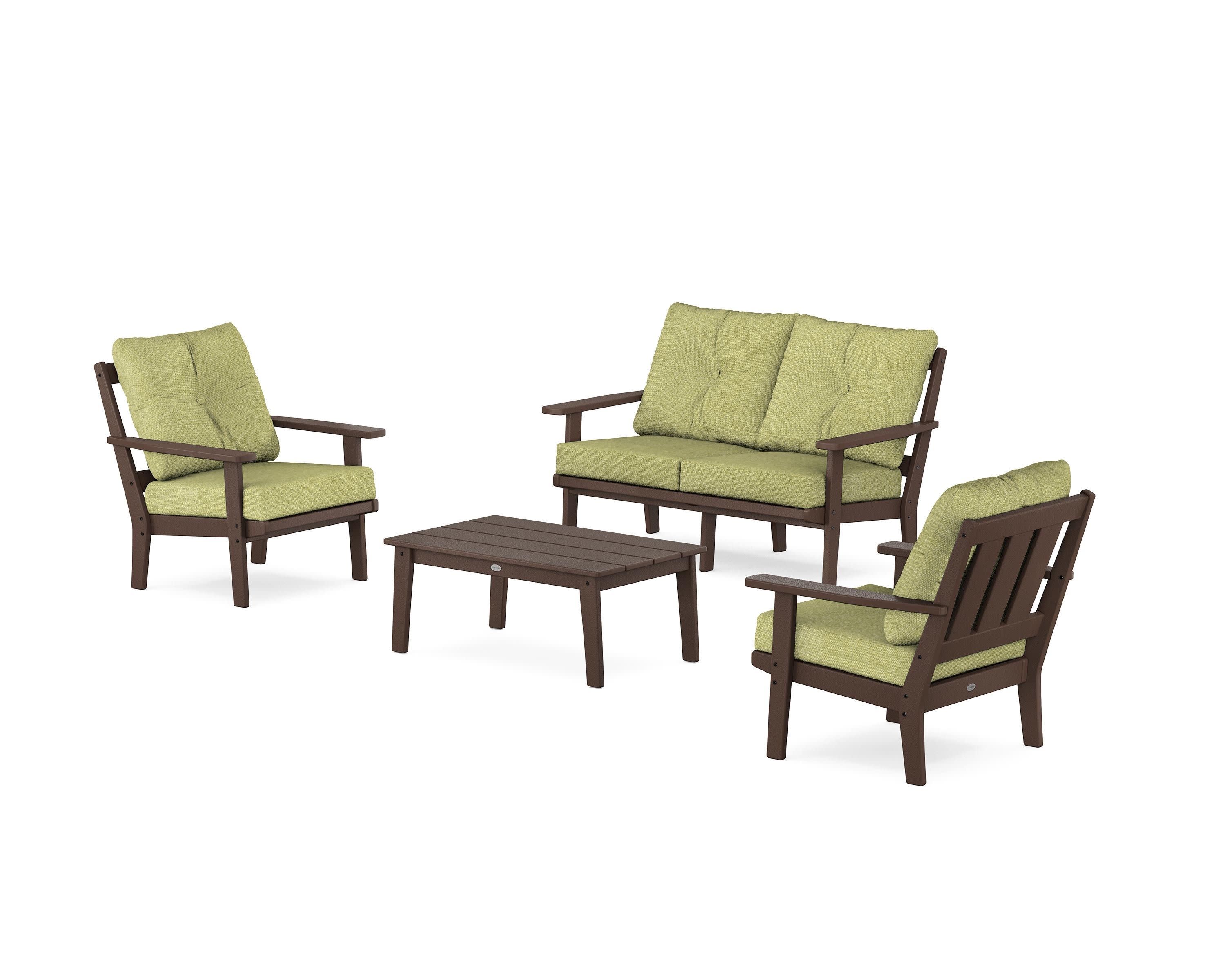 Oxford 4-Piece Deep Seating Set with Loveseat in Mahogany / Chartreuse Boucle