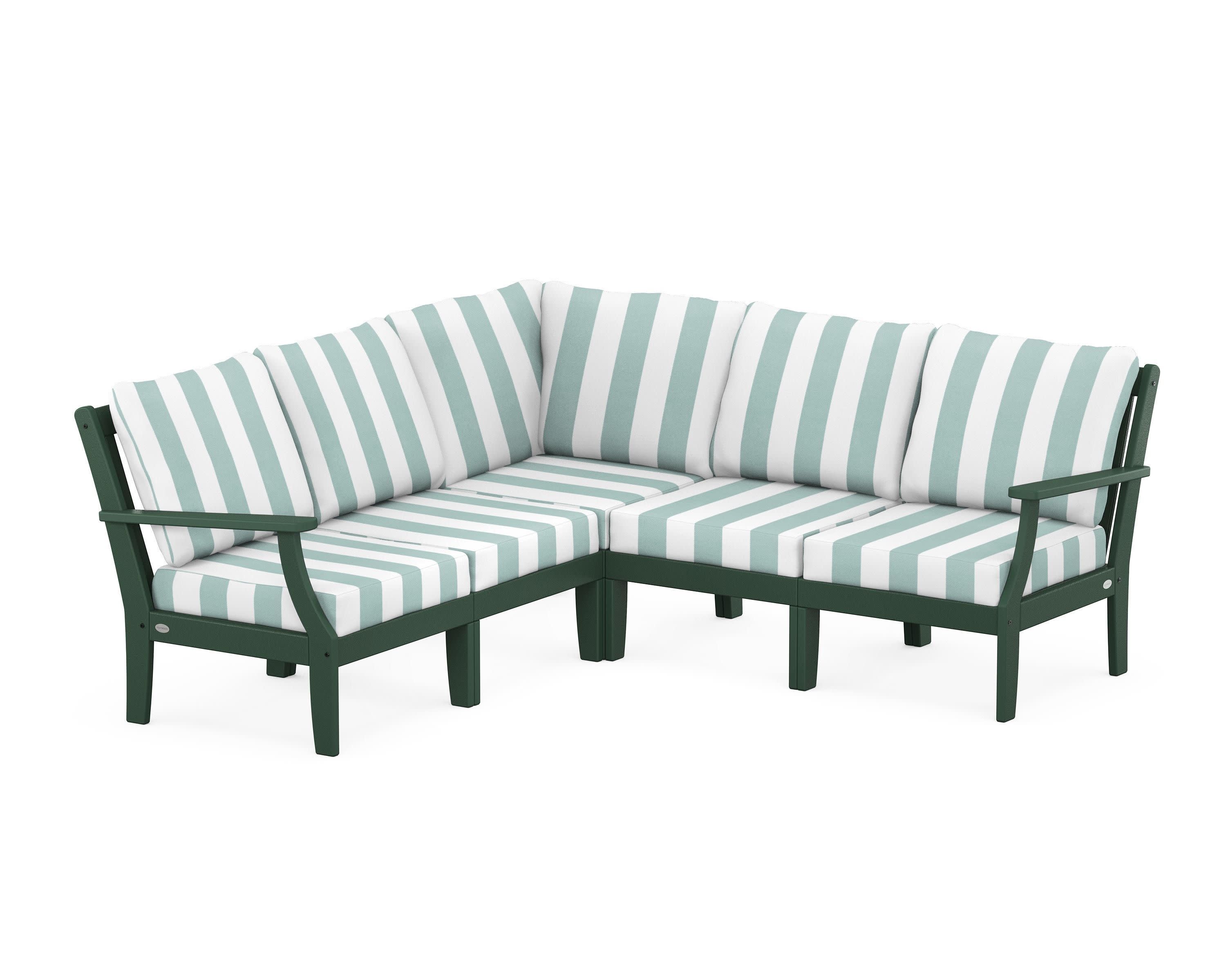 Braxton Modular 5-Piece Deep Seating Set in Green / Cabana Stripe Glacier Spa