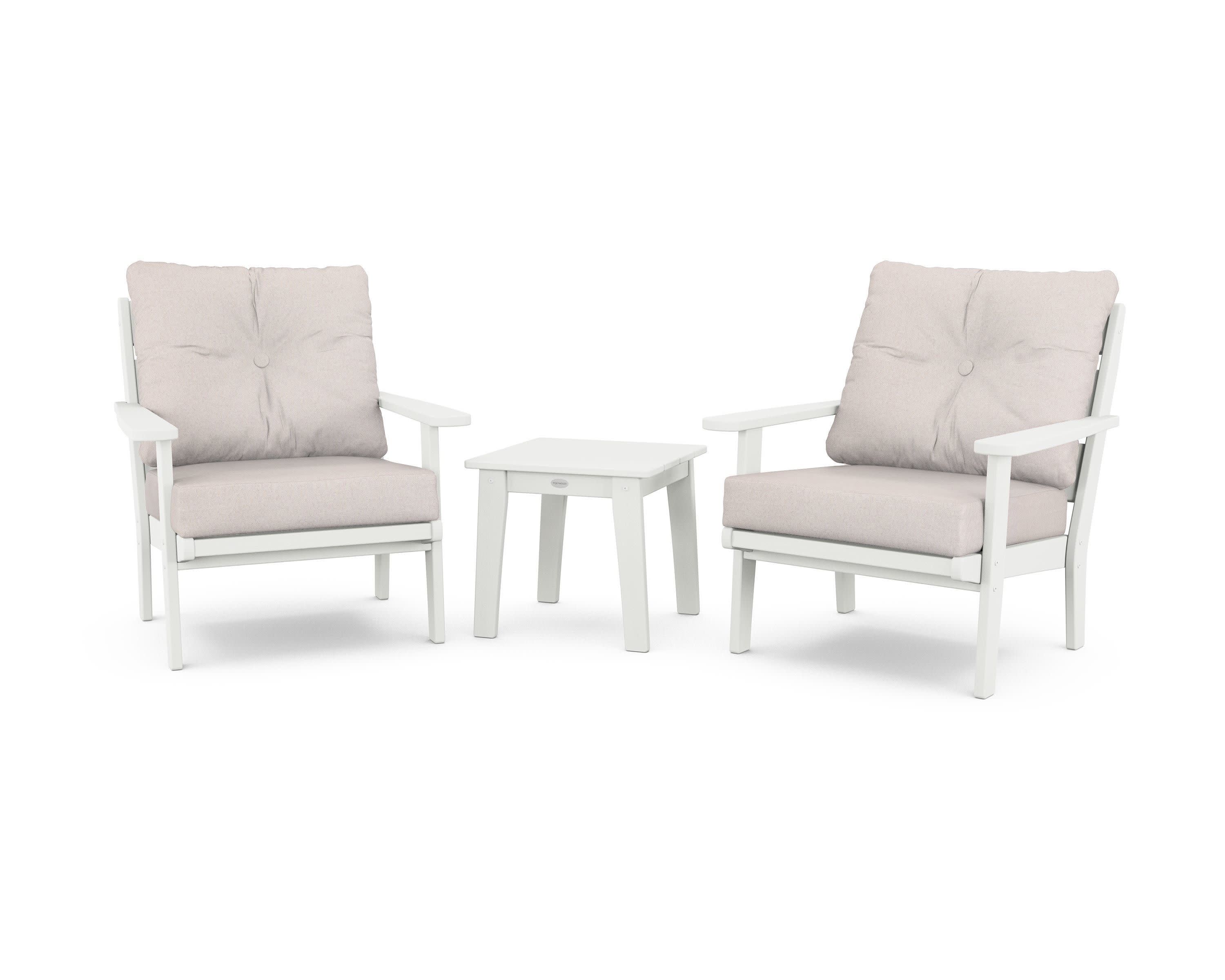 Lakeside 3-Piece Deep Seating Chair Set in Vintage White / Dune Burlap