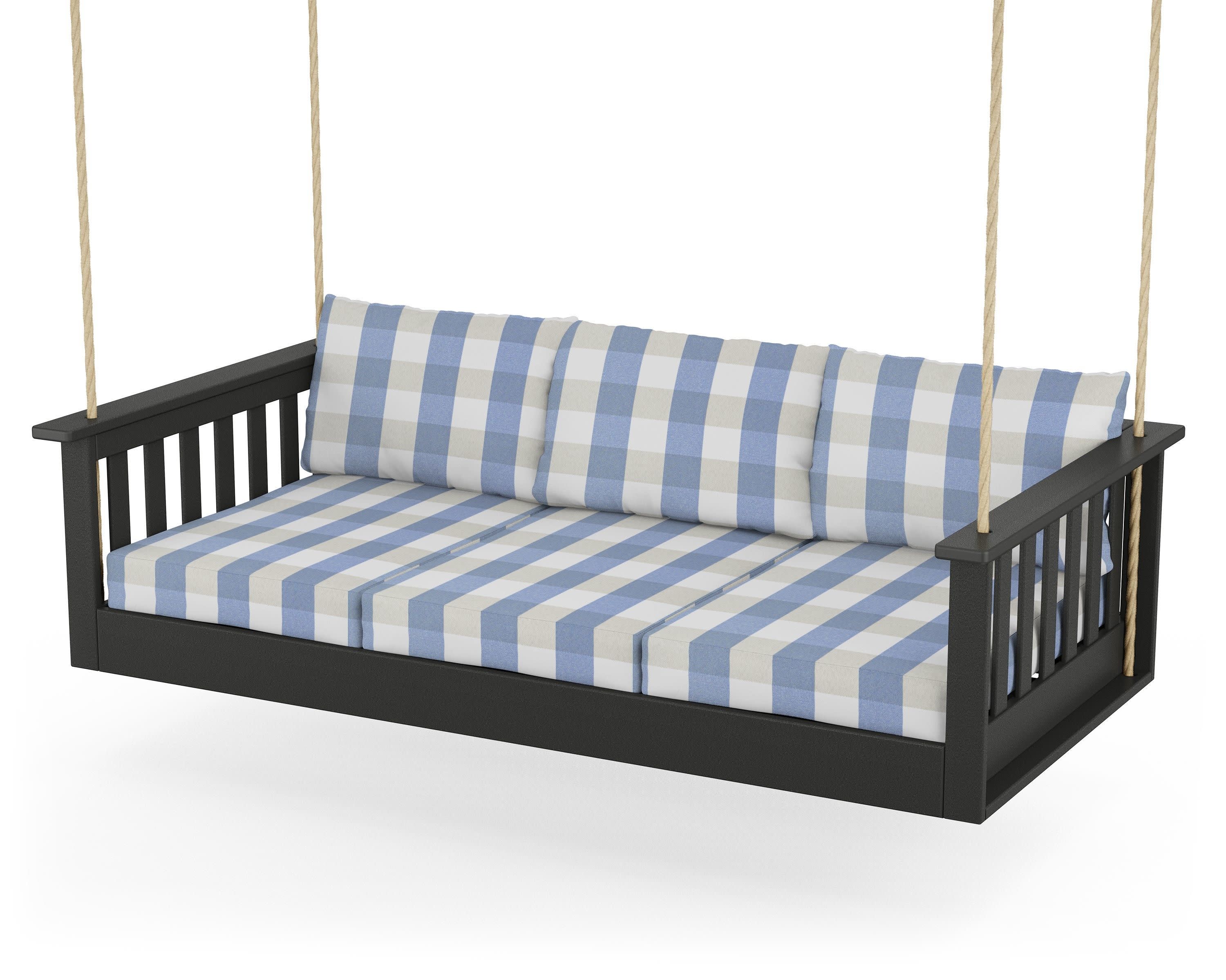 Vineyard Daybed Swing in Black / Buffalo Plaid Sky Blue