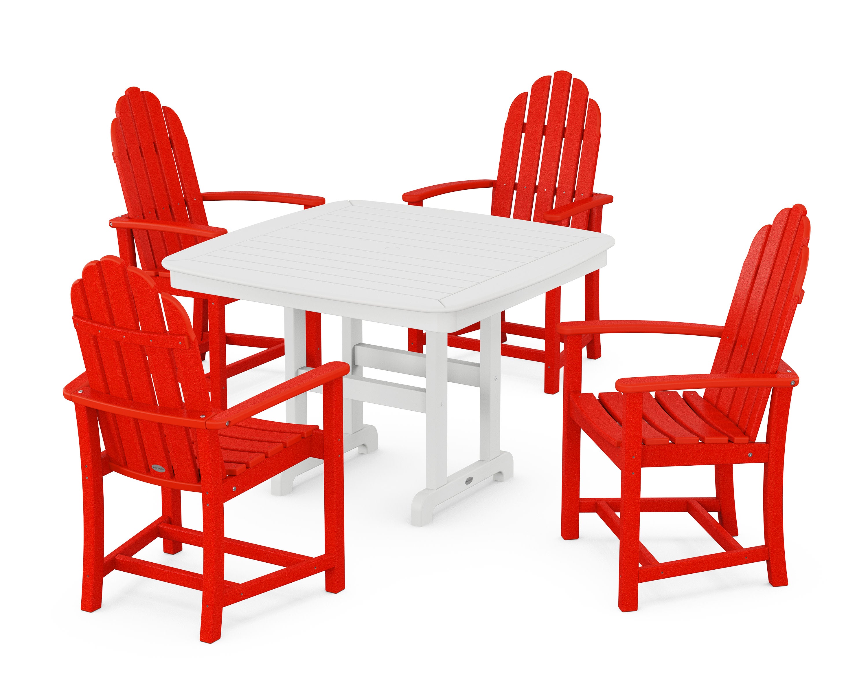 Classic Adirondack 5-Piece Dining Set with Trestle Legs in Sunset Red / White