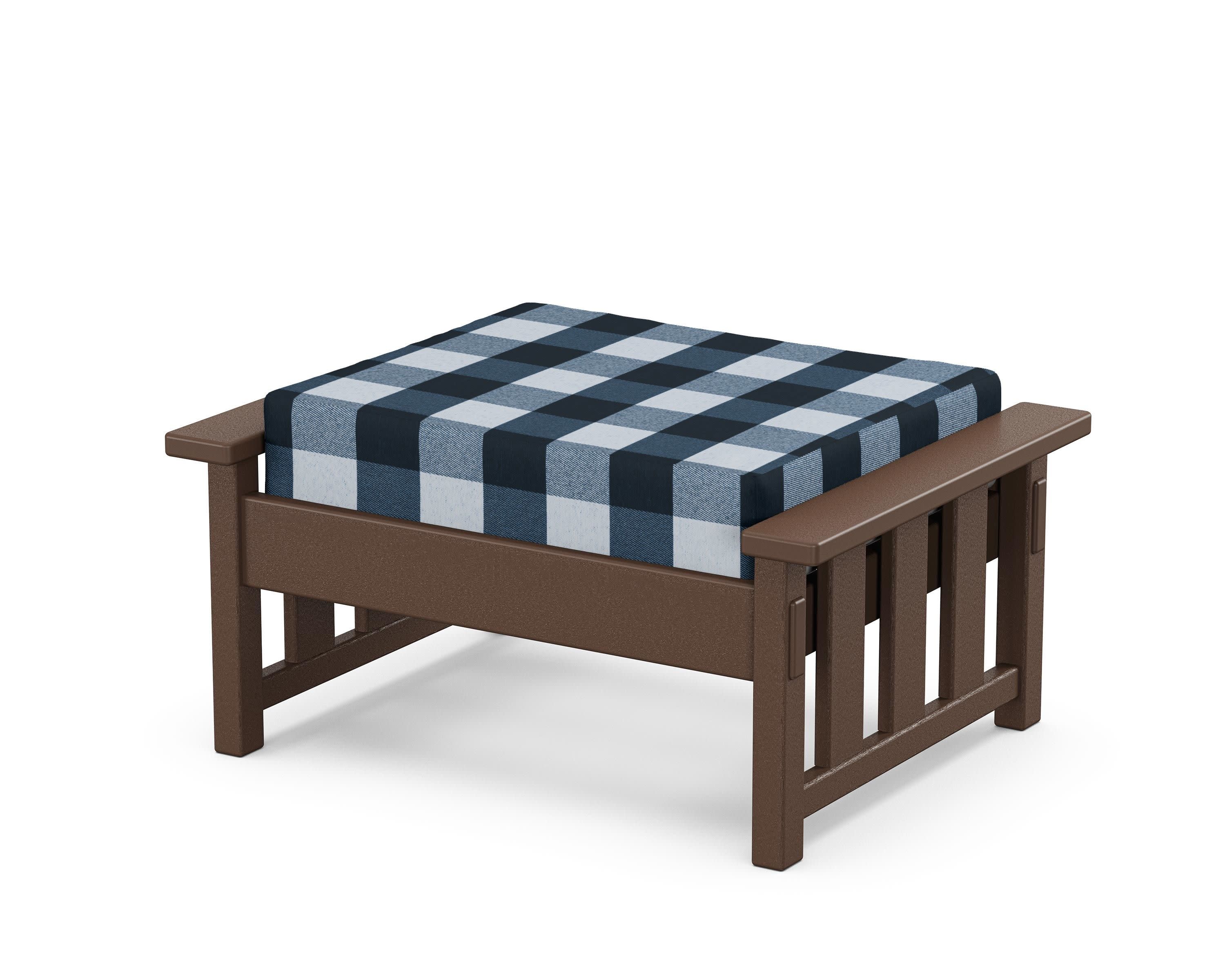 Acadia Deep Seating Ottoman in Mahogany / Buffalo Plaid Marine Indigo