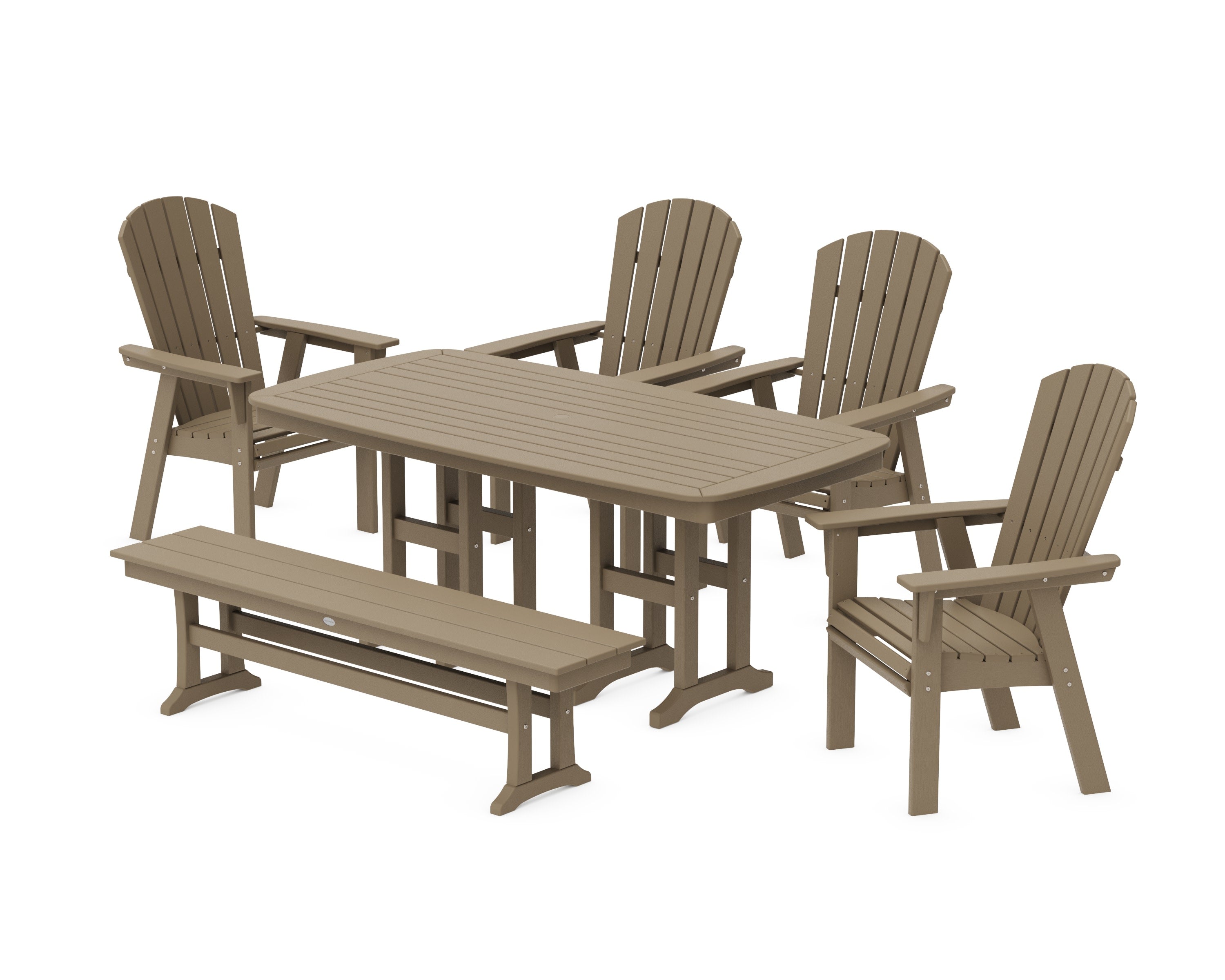 Nautical Curveback Adirondack 6-Piece Dining Set with Bench in Vintage Sahara
