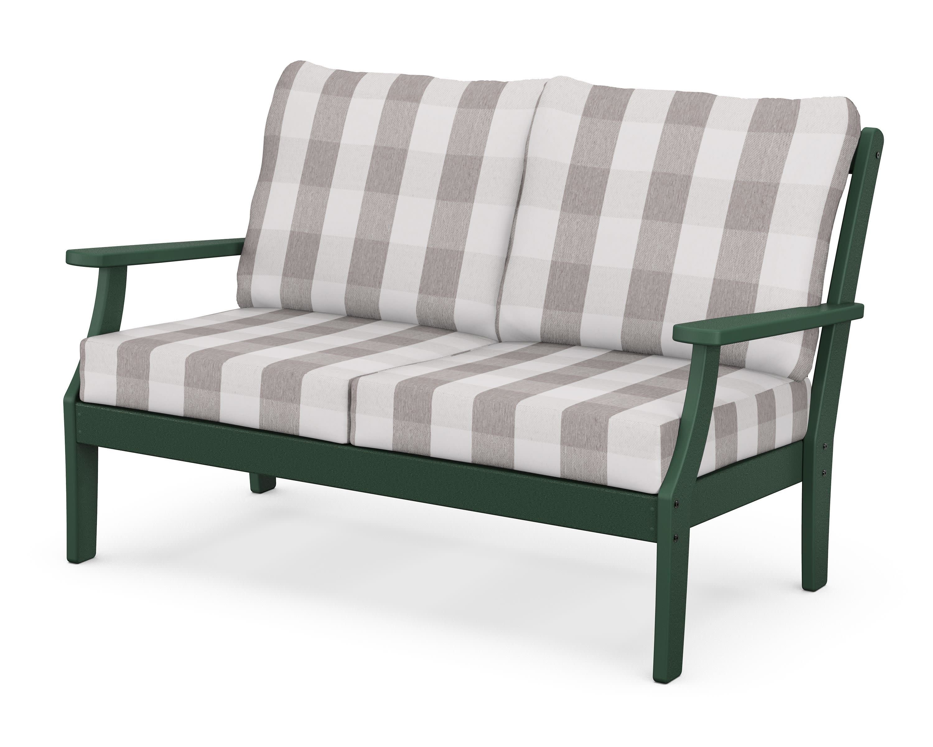 Braxton Deep Seating Loveseat in Green / Buffalo Plaid Grey Mist