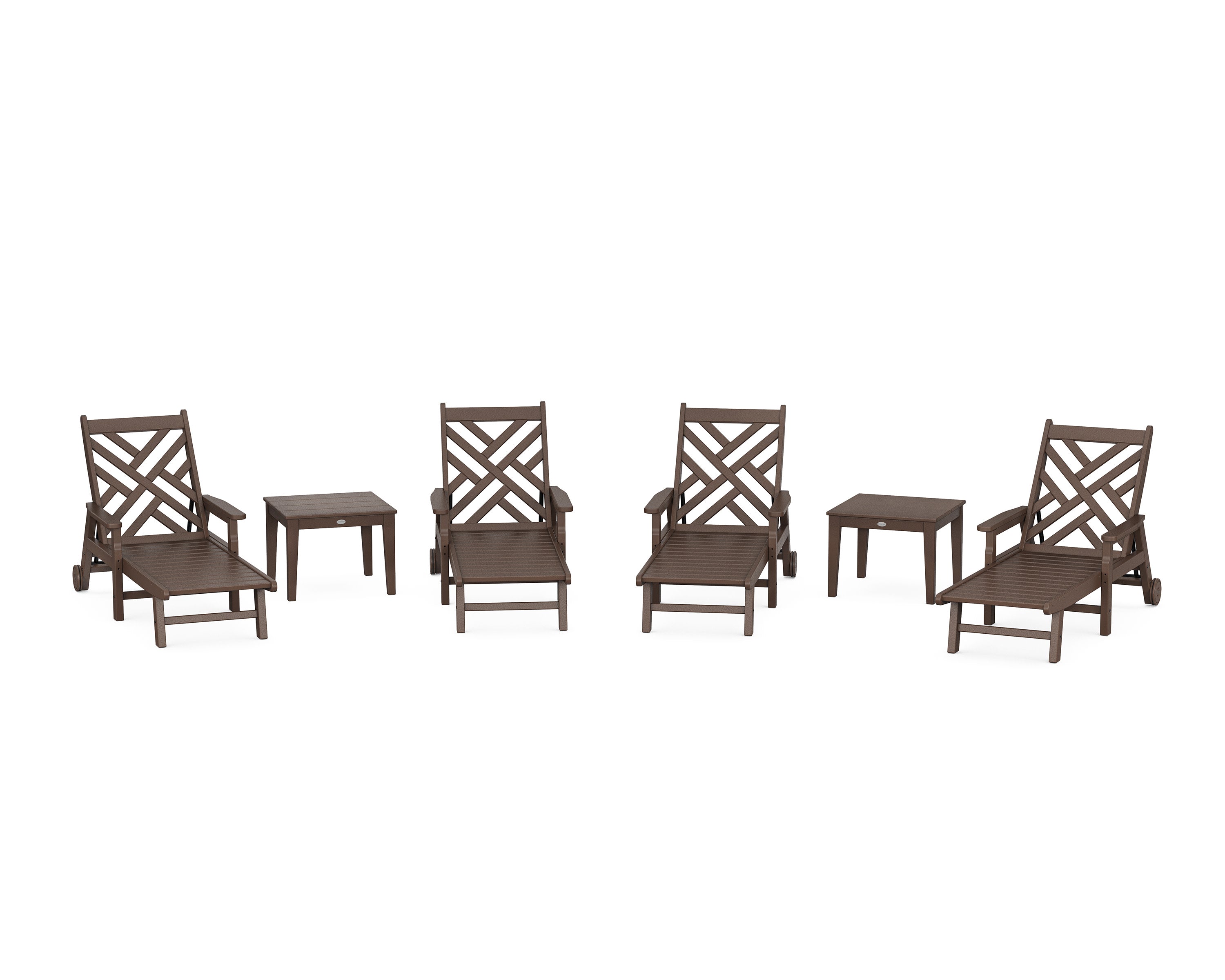 Chippendale 6-Piece Chaise Set with Arms and Wheels in Mahogany