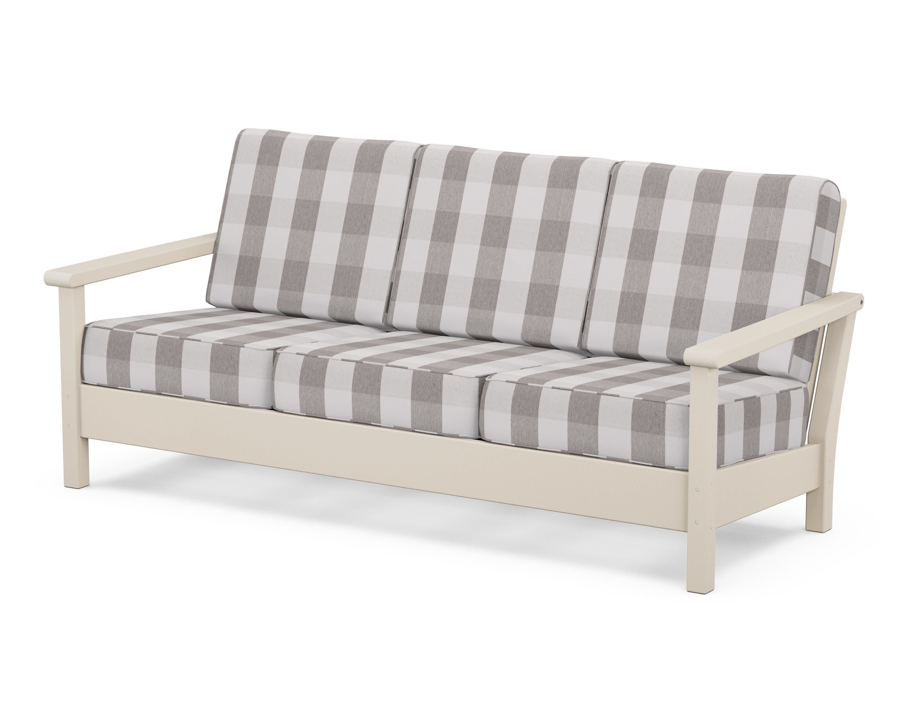 Harbour Deep Seating Sofa in Sand / Buffalo Plaid Grey Mist