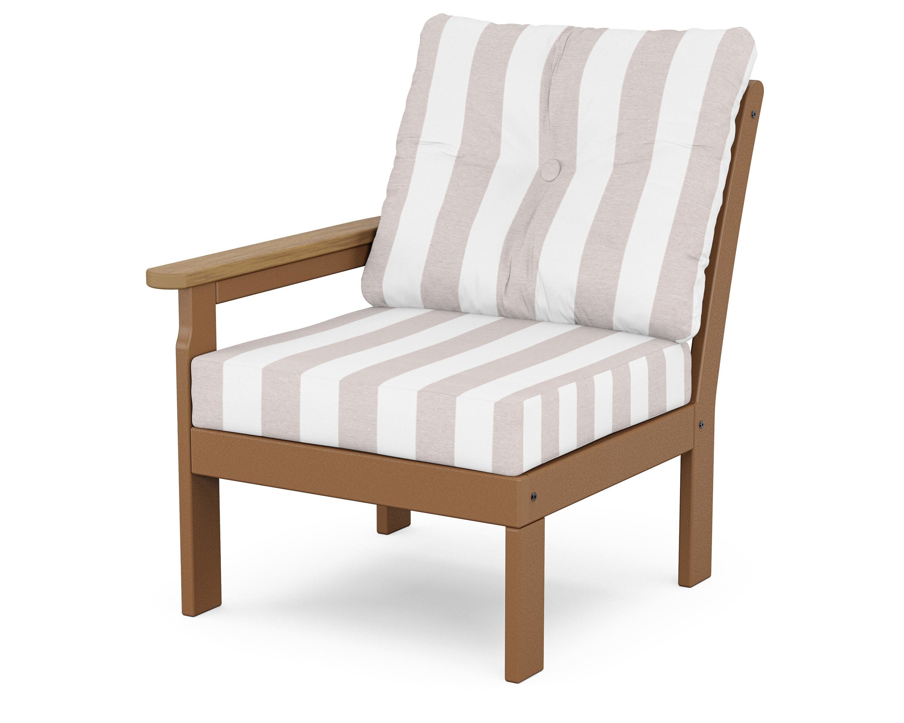 Vineyard Modular Left Arm Chair in Teak / Natural / Cabana Stripe Dune Burlap