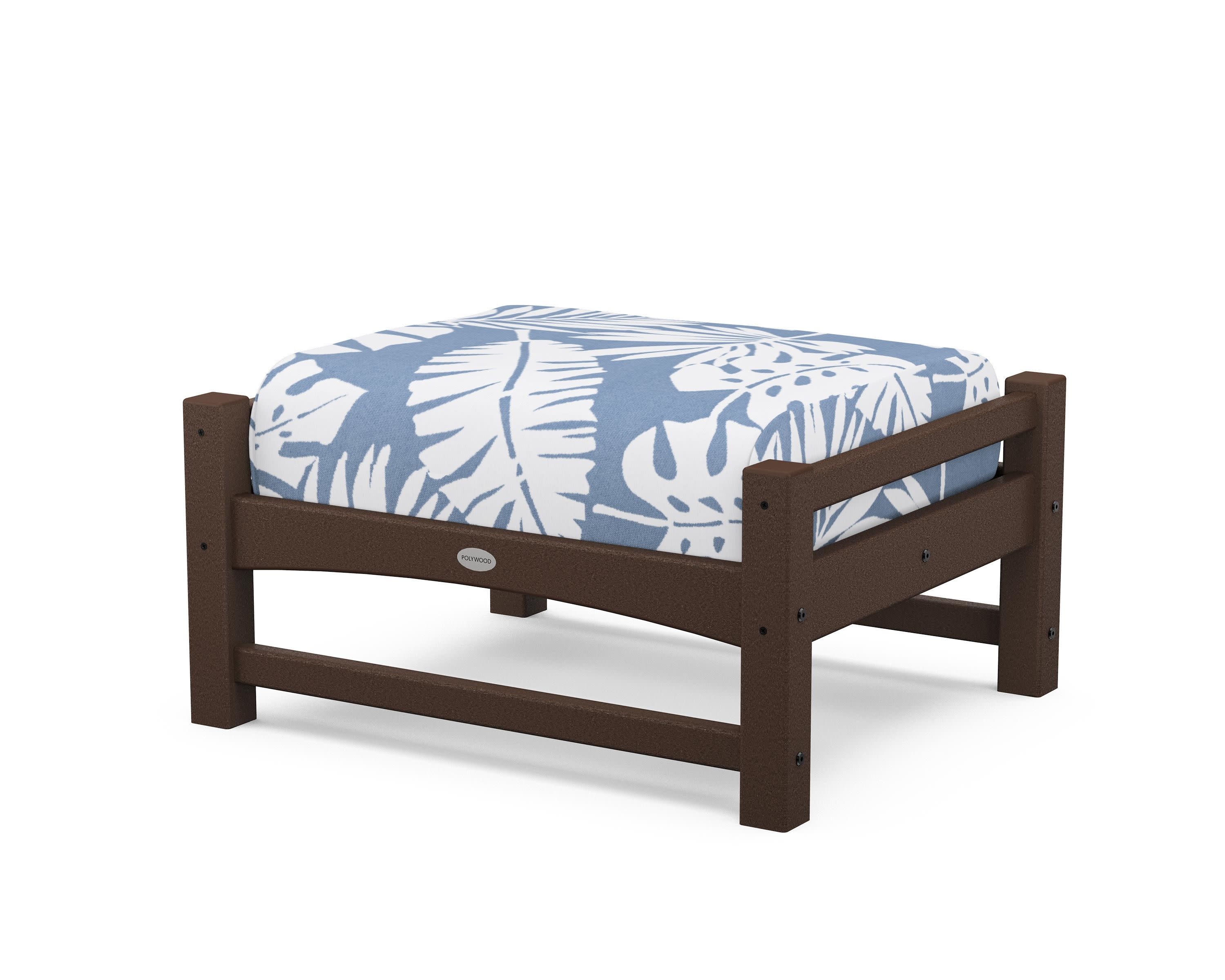 Club Ottoman in Mahogany / Leaf Sky Blue